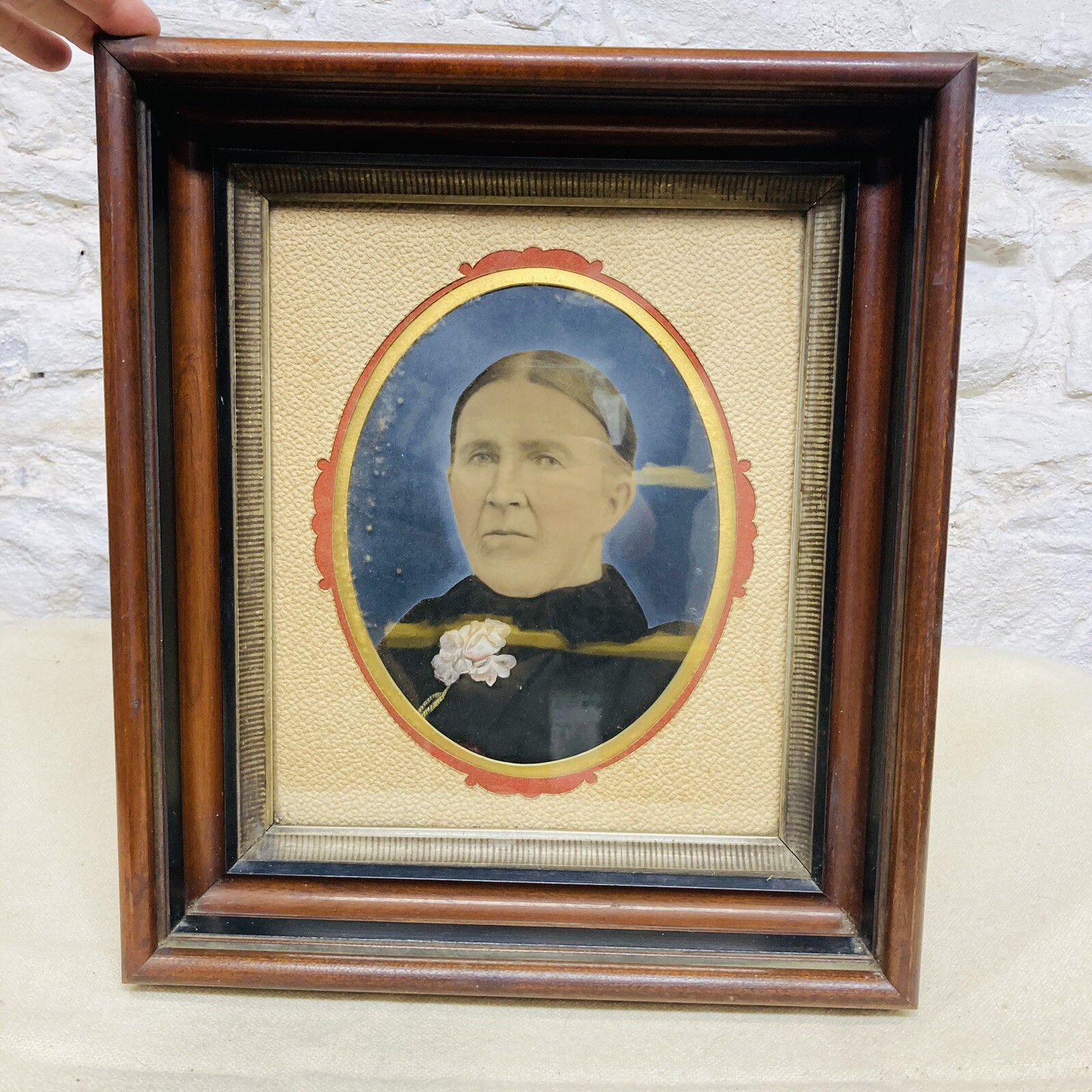 Antique Colorized Portrait of a Woman Mother Widow Deep Wood Box Frame Nice Antique Colorized Portrait of a Woman Mother Widow Deep Wood Box Frame Nice