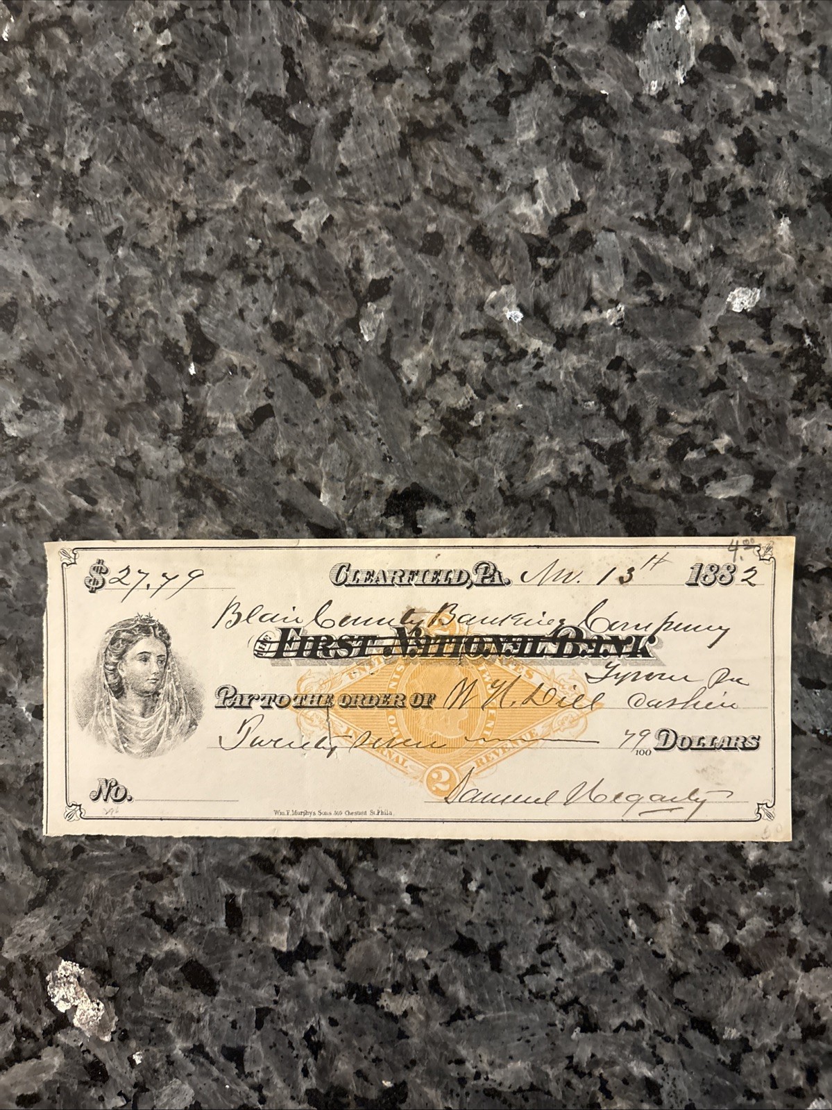 1882 Bank Check: Blair County Banking Company, Clearfield, Pennsylvania 1882 Bank Check: Blair County Banking Company, Clearfield, Pennsylvania