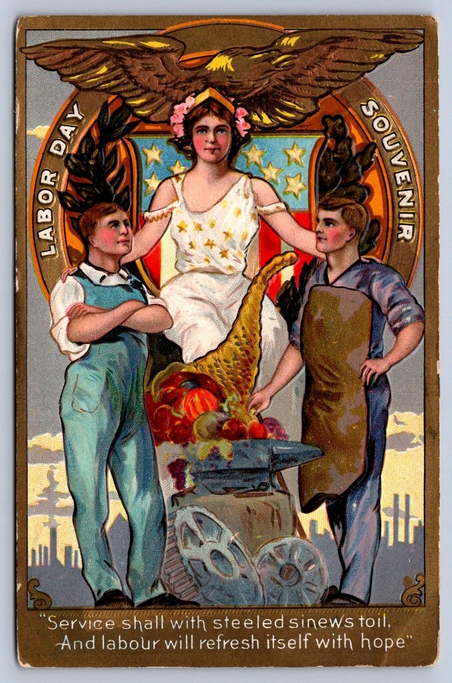 K59/ Labor Day Patriotic Postcard c1910 Liberty Lady Workers Holiday 135 K59/ Labor Day Patriotic Postcard c1910 Liberty Lady Workers Holiday 135