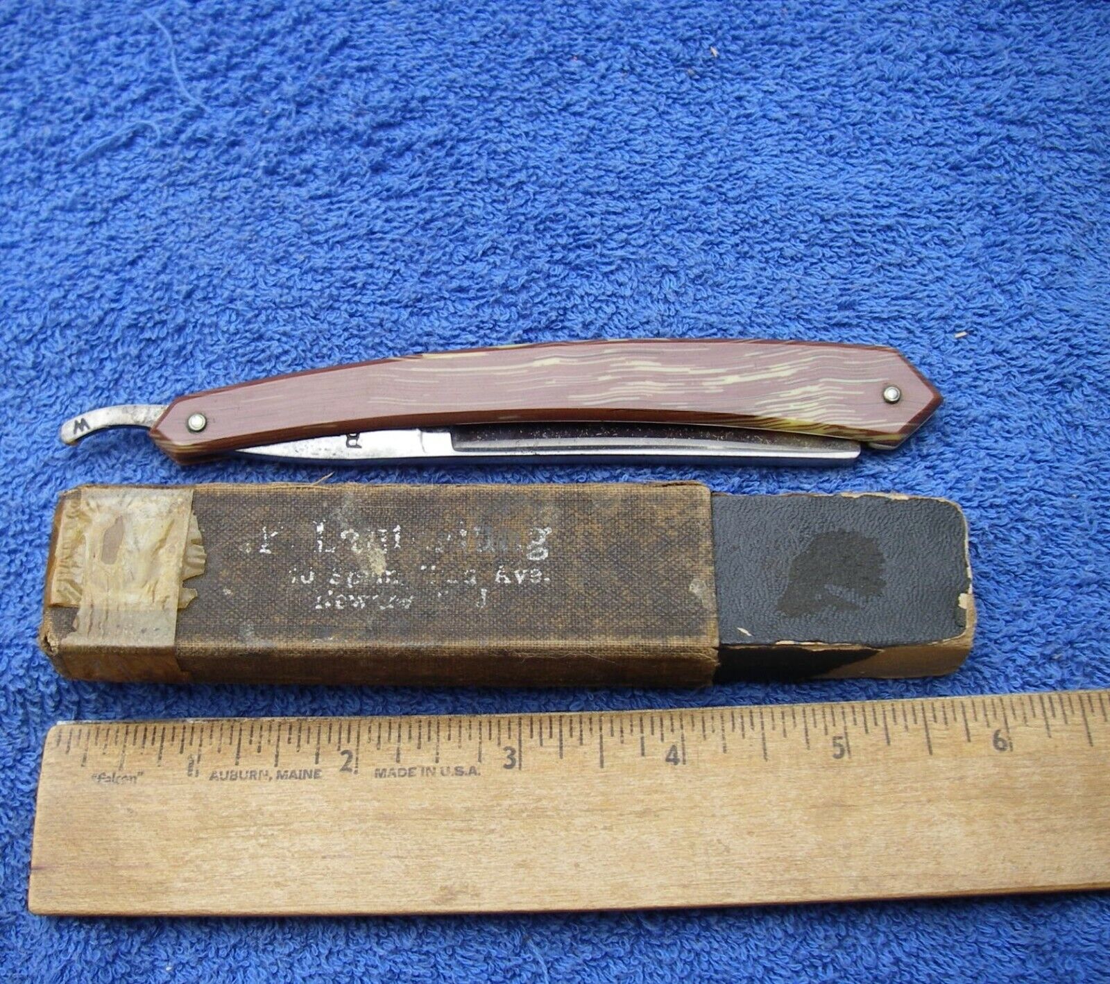 Vintage English STRAIGHT RAZOR-Marked BENGALL-Brown & Yellow CELLULOID Handle