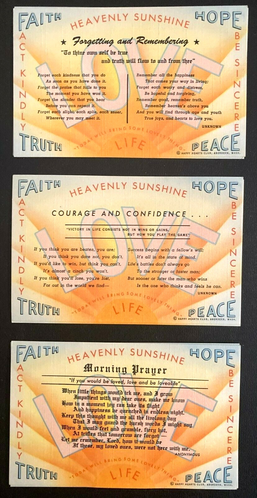 Lot of 6 Vintage 1940s HAPPY HEARTS CLUB Postcards - Faith - Hope -Truth - Peace Lot of 6 Vintage 1940s HAPPY HEARTS CLUB Postcards - Faith - Hope -Truth - Peace
