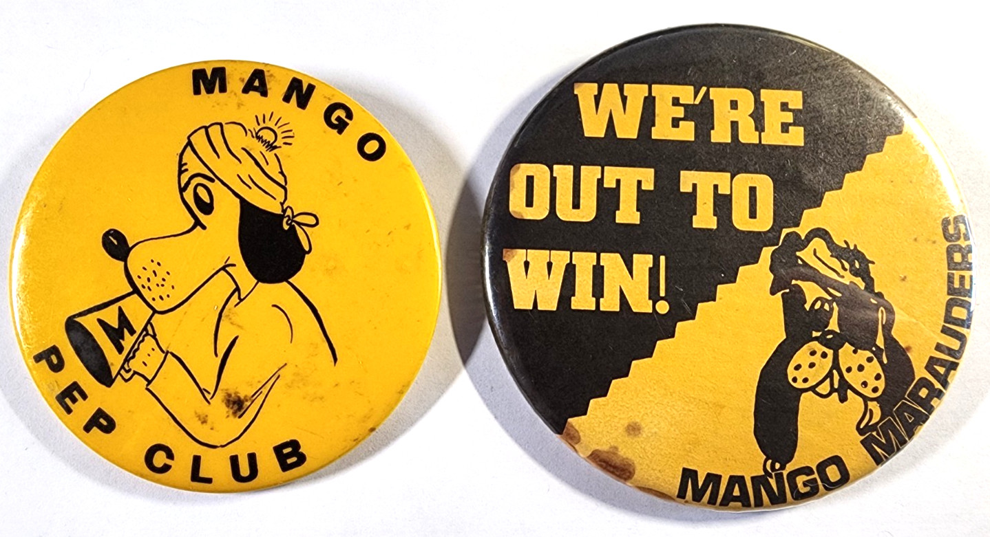 Vintage 1970s Mango Junior High School Pins Set Sunnyvale CA Marauders Pep Club Vintage 1970s Mango Junior High School Pins Set Sunnyvale CA Marauders Pep Club