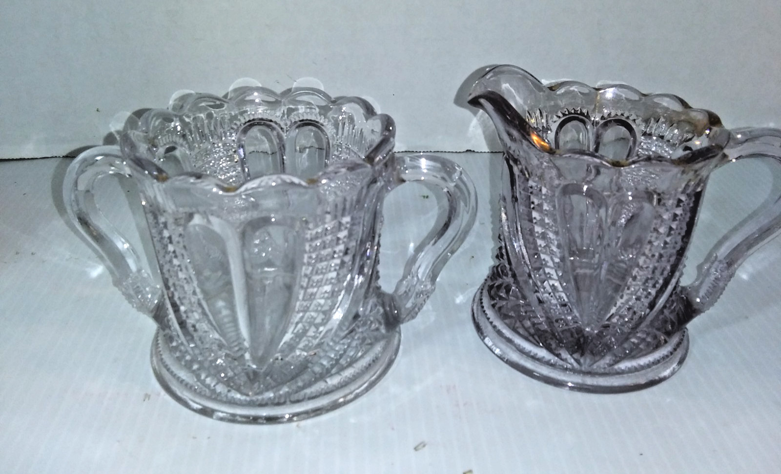 Sugar Bowl and Creamer Blazing Heart US Glass EAPG 1890-1910 Sugar Bowl and Creamer Blazing Heart US Glass EAPG 1890-1910
