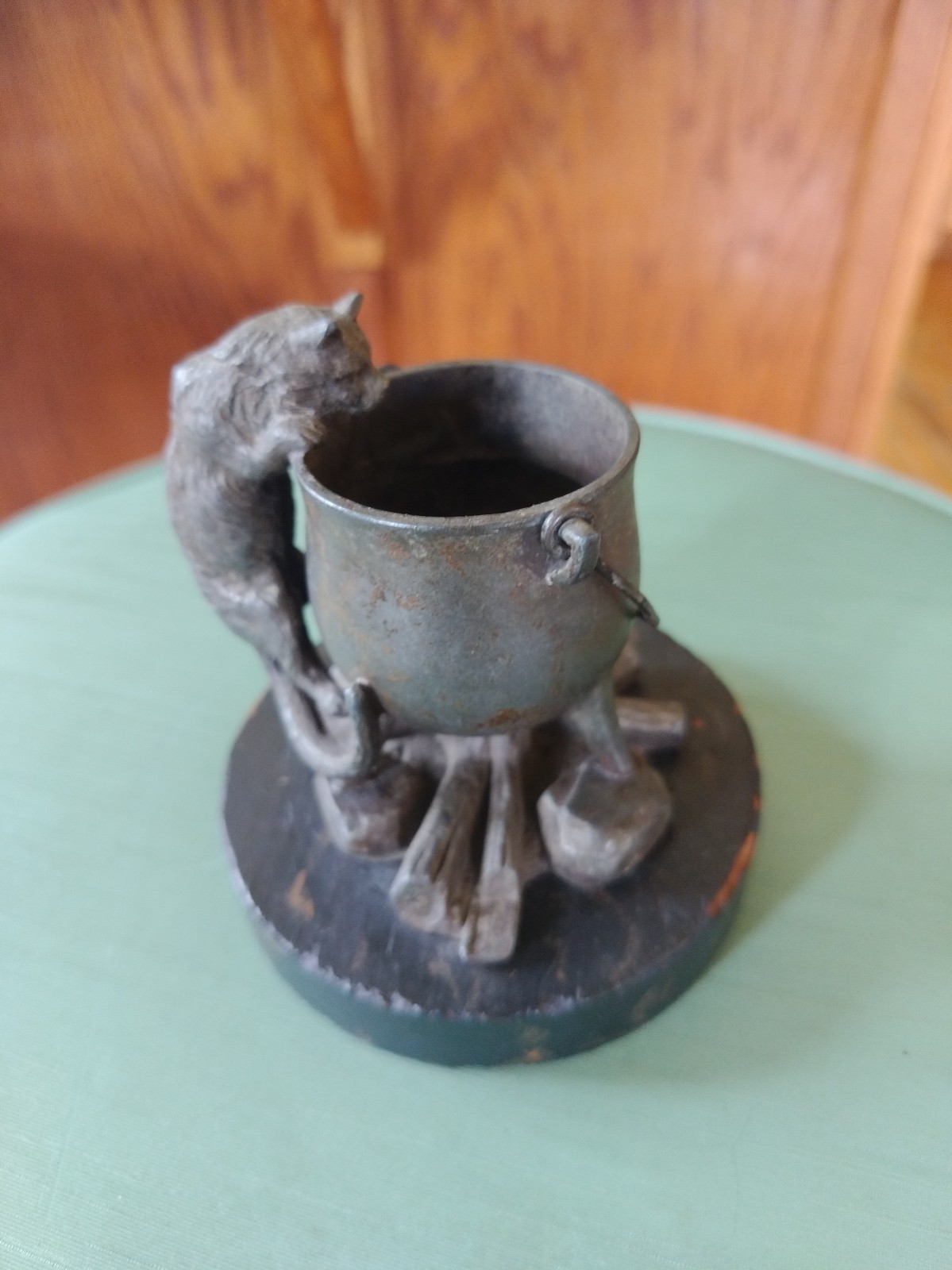Antique Match Holder Ink well Toothpick Figural Cauldron Cat Fire Camp Logs Rare Antique Match Holder Ink well Toothpick Figural Cauldron Cat Fire Camp Logs Rare