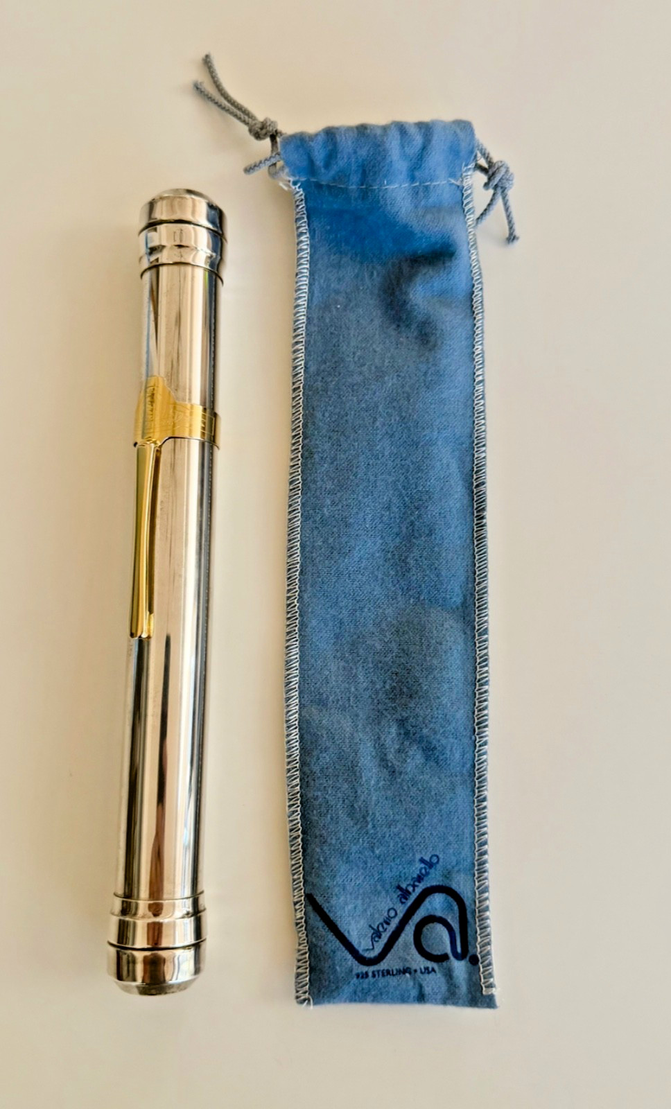 Vintage Valerio Albarello Sterling Silver 925 Cigar Savor 9" Tube Case w/Pouch