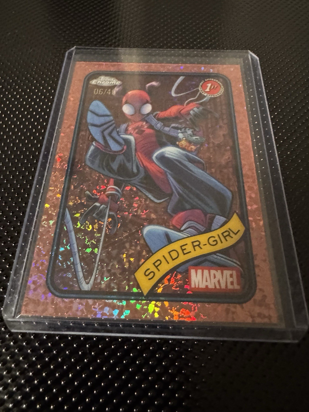 2025 TOPPS CHROME MARVEL #143 SPIDER-GIRL ROSE GOLD MINI DIAMONDS 06/40 2025 TOPPS CHROME MARVEL #143 SPIDER-GIRL ROSE GOLD MINI DIAMONDS 06/40