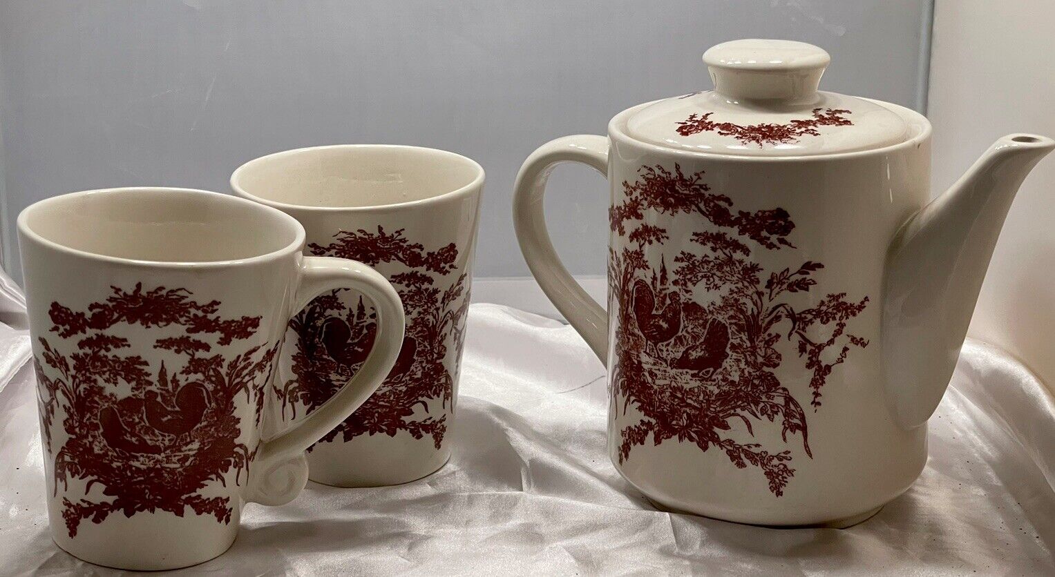 California Pantry Red Rust Rooster Coffee/Tea Pot Set  2002 Farmhouse Set Of 3
