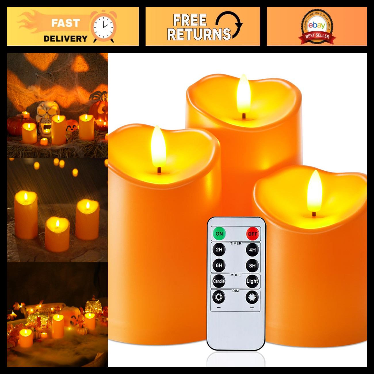 Homemory Halloween Orange Flameless Candles Outdoor, Fall Candles Battery Homemory Halloween Orange Flameless Candles Outdoor, Fall Candles Battery