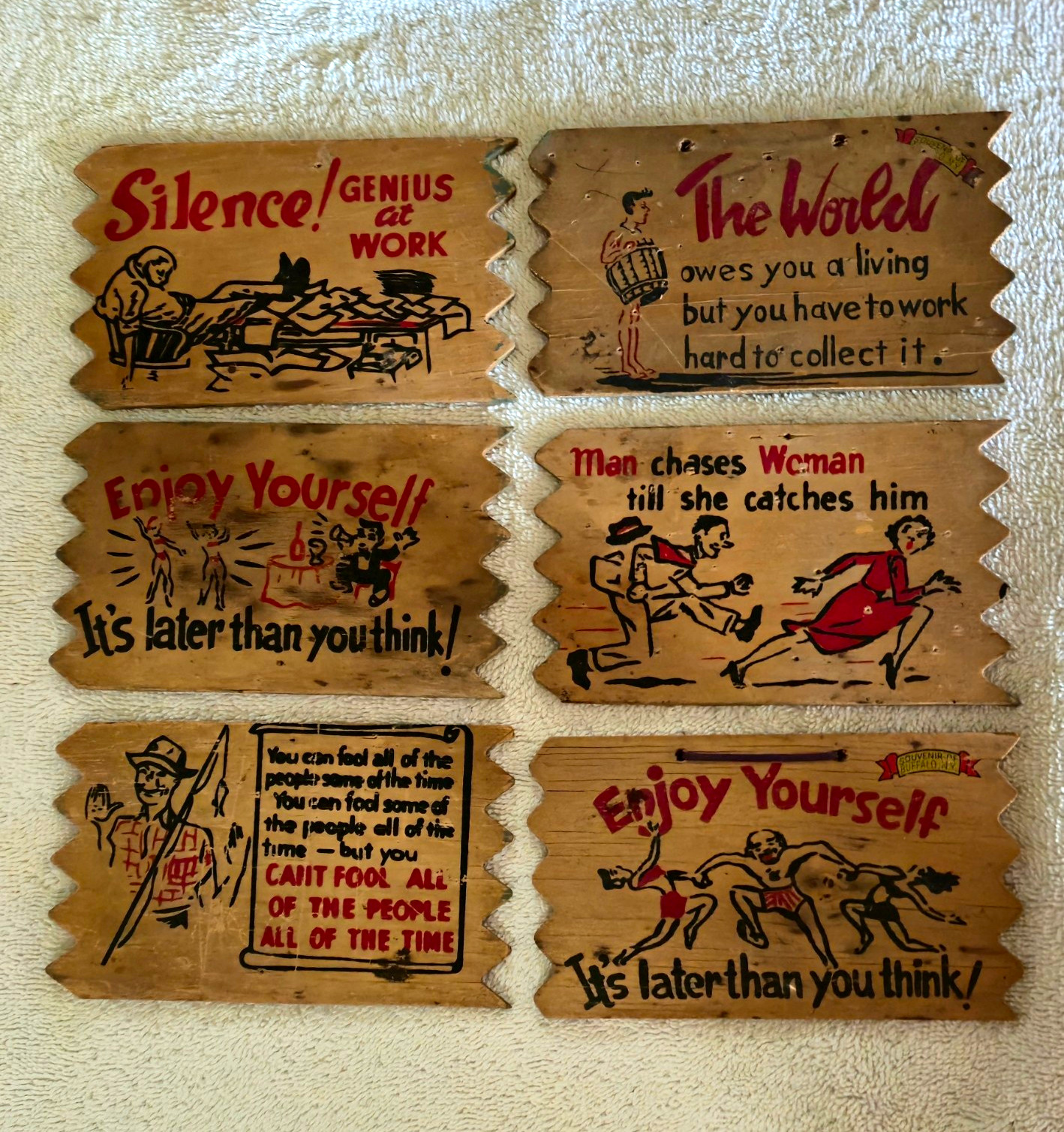 Lot of 6 Vintage 1950's Wooden Novelty Postcards Humorous Signs Jaffre Prod. Lot of 6 Vintage 1950's Wooden Novelty Postcards Humorous Signs Jaffre Prod.