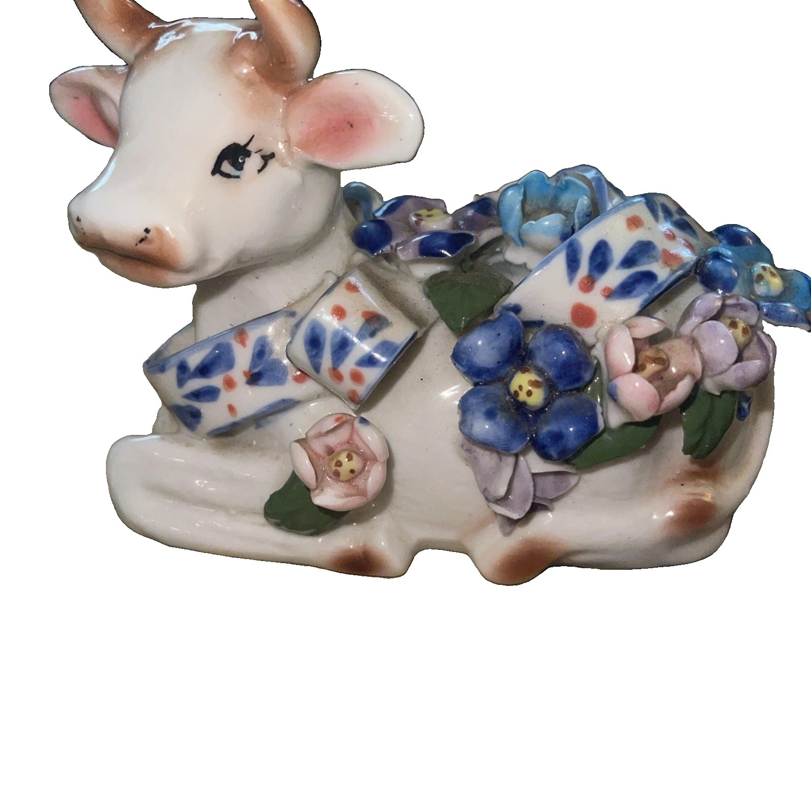 Porcelain Floral Cow Figurine New York Cow Parade VTG Porcelain Floral Cow Figurine New York Cow Parade VTG
