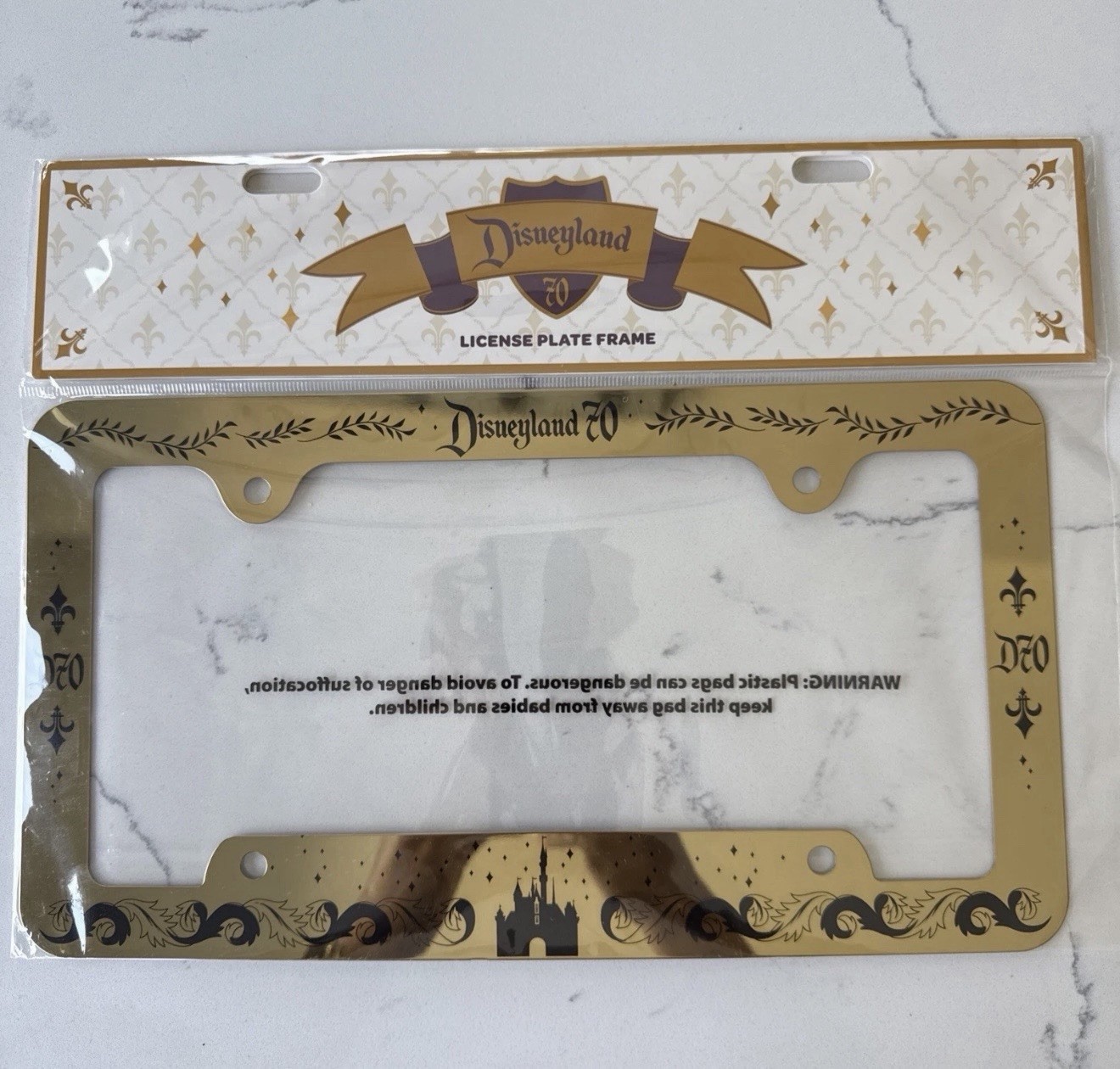 Disneyland Resort 70th Anniversary Metal Gold Color License Plate Frame 