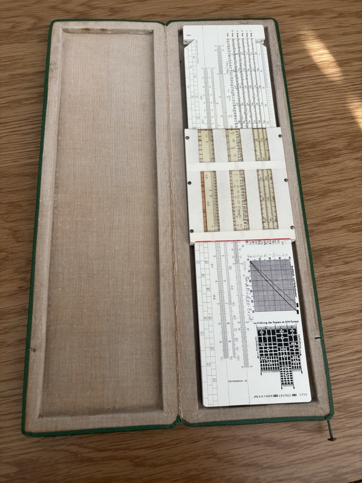 A.W. Faber Castell 1950’s Slide Rule w/Original  Cs.- DEMEGRAPH 13 - 2/66 German