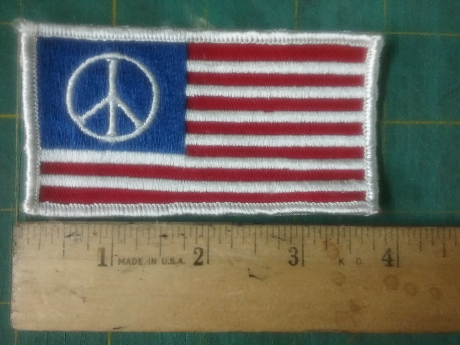 From 1970's but new COOL Vintage Patch "Flag with Peace sign" 4" x 2" 