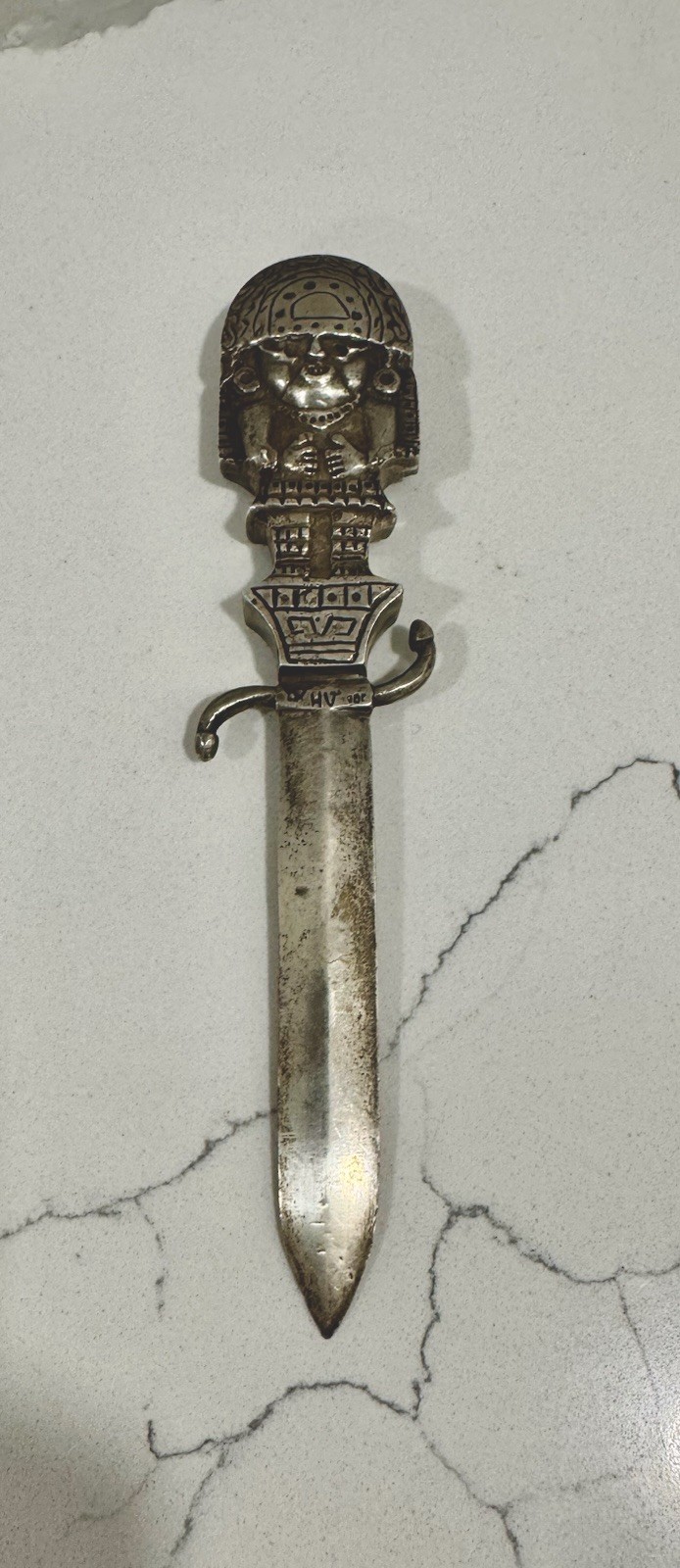 Vintage Heavy 142 G. Peruvian .900 Silver Letter Opener Dagger Inca Deity 5oz Vintage Heavy 142 G. Peruvian .900 Silver Letter Opener Dagger Inca Deity 5oz