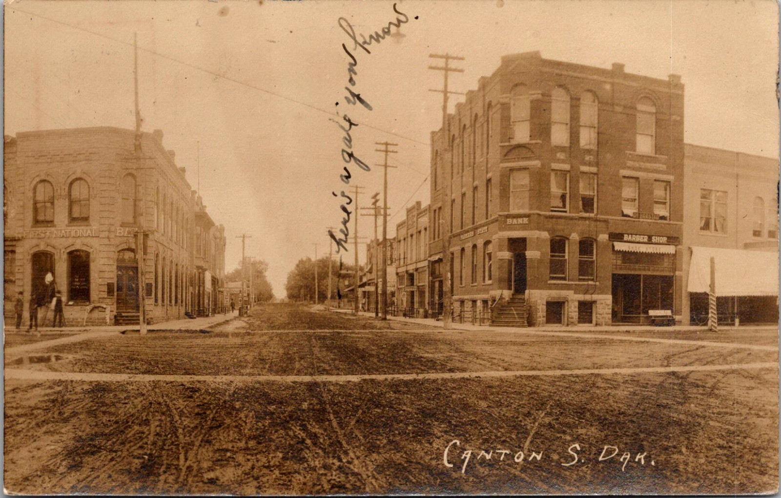 1907 RPPC Postcard - Canton SD South Dakota Street View - Banks, Barbershop (B7)