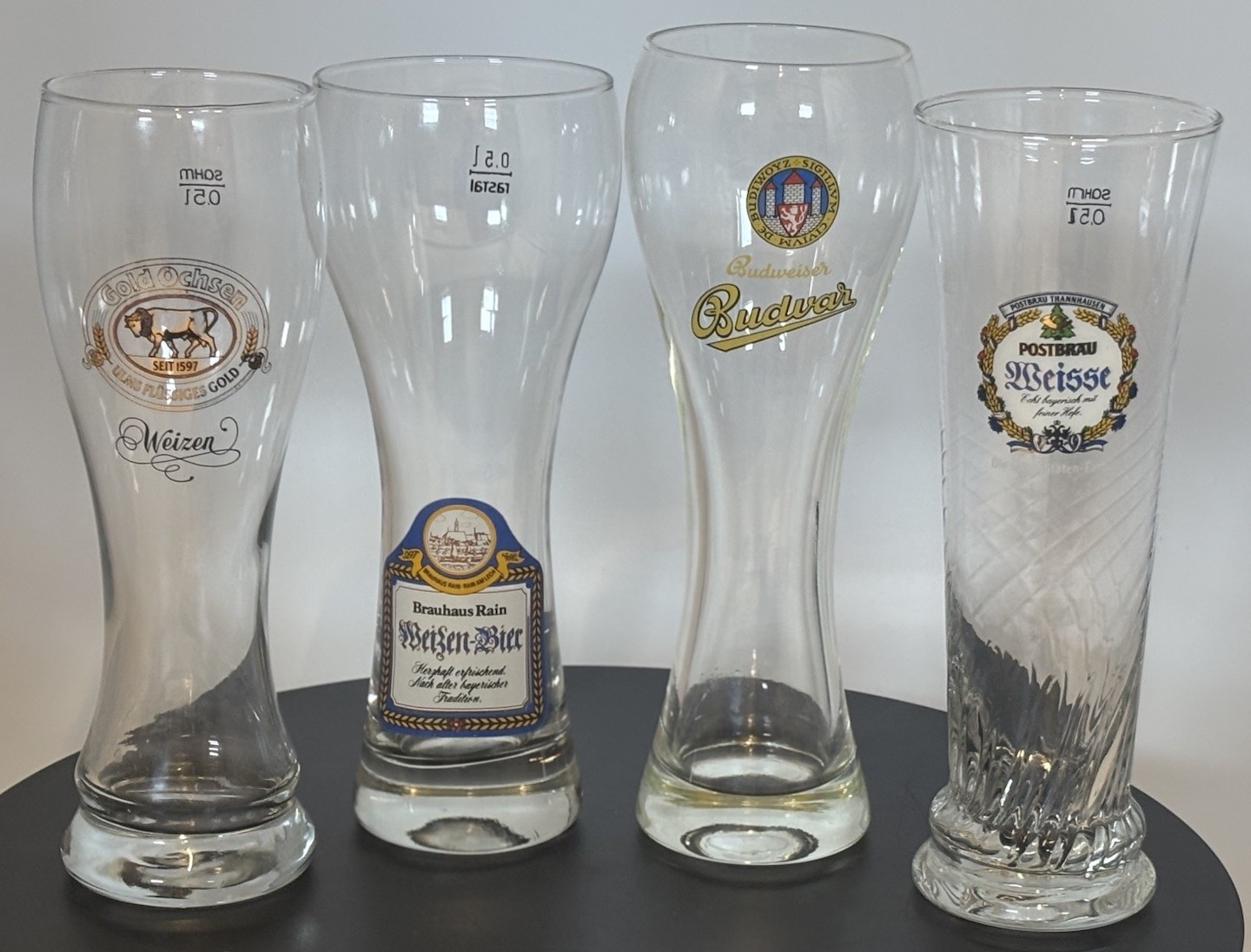 Beer Glasses Lot 4 Gold Ochsen Budweiser Budvar Postbrau Brauhaus Rain
