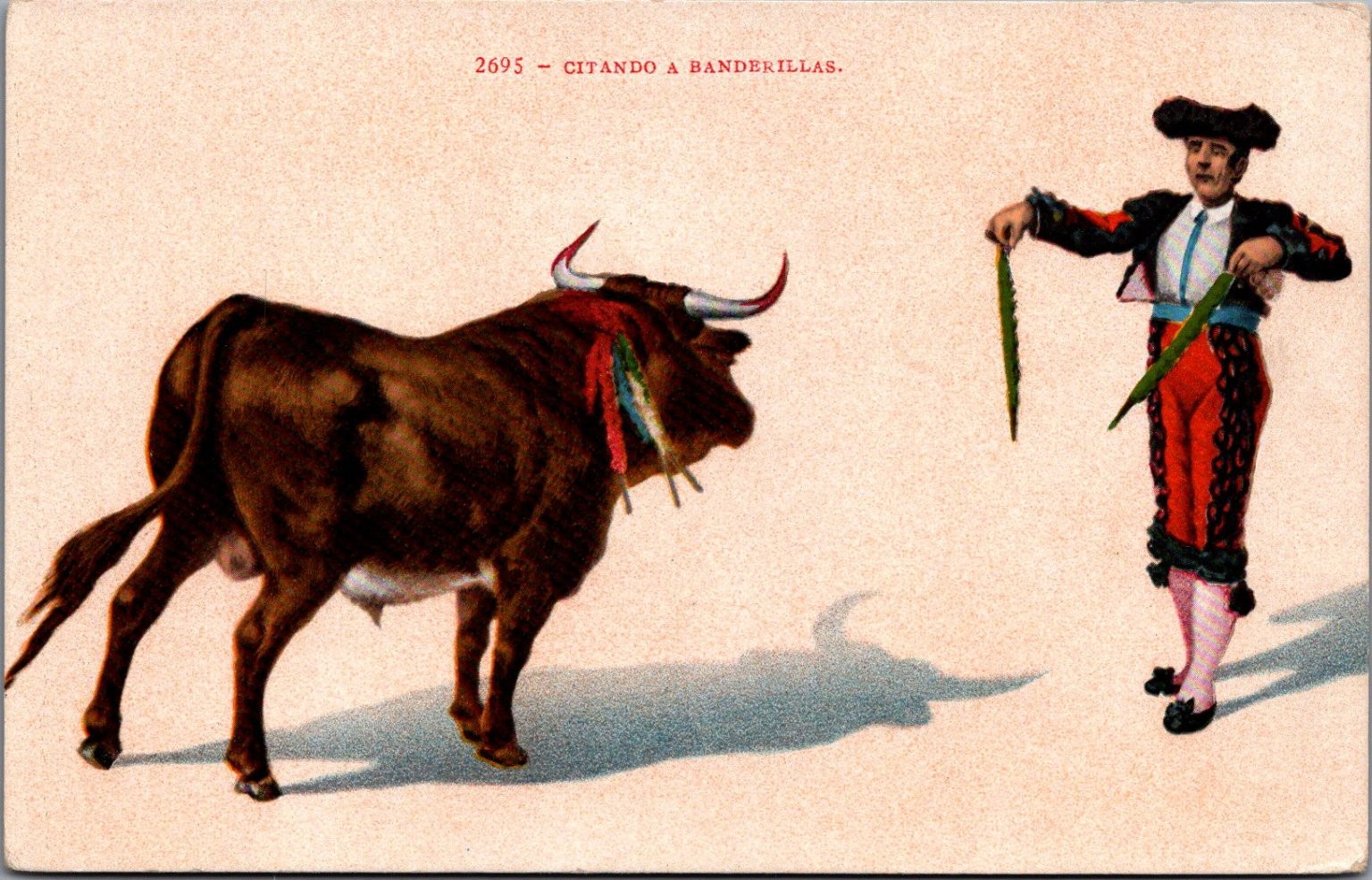 Vintage Bullfighter & Bull Banderillas Postcard Edward H. Mitchell Spain