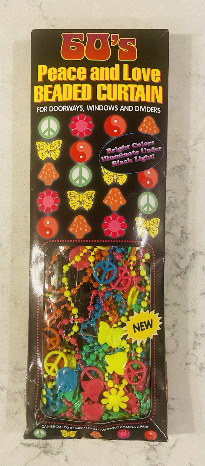 1999 MATSCOT 60'S PEACE & LOVE BEADED 24" X 78" NEON BEADED CURTAIN ~ 10 STRANDS 1999 MATSCOT 60'S PEACE & LOVE BEADED 24" X 78" NEON BEADED CURTAIN ~ 10 STRANDS