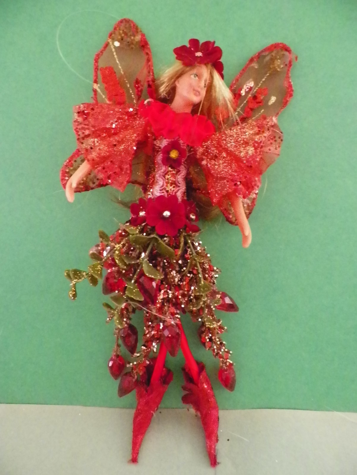 Vintage Enchanted Woodland Fairy Pixie Christmas Ornament Red Vintage Enchanted Woodland Fairy Pixie Christmas Ornament Red