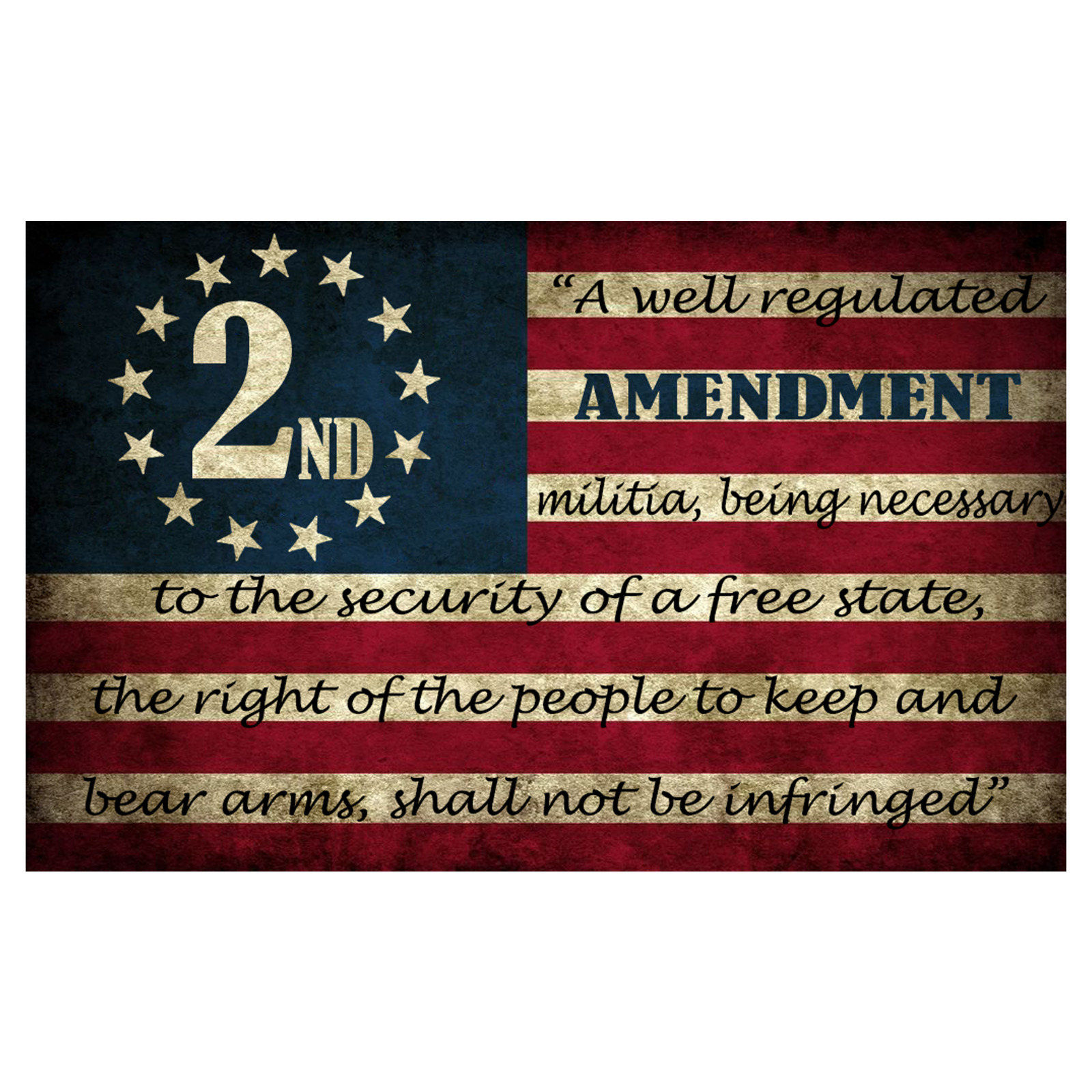 Second Amendment Written on Flag Sticker 5x3 Inch 2nd 2A Constitution Decal 