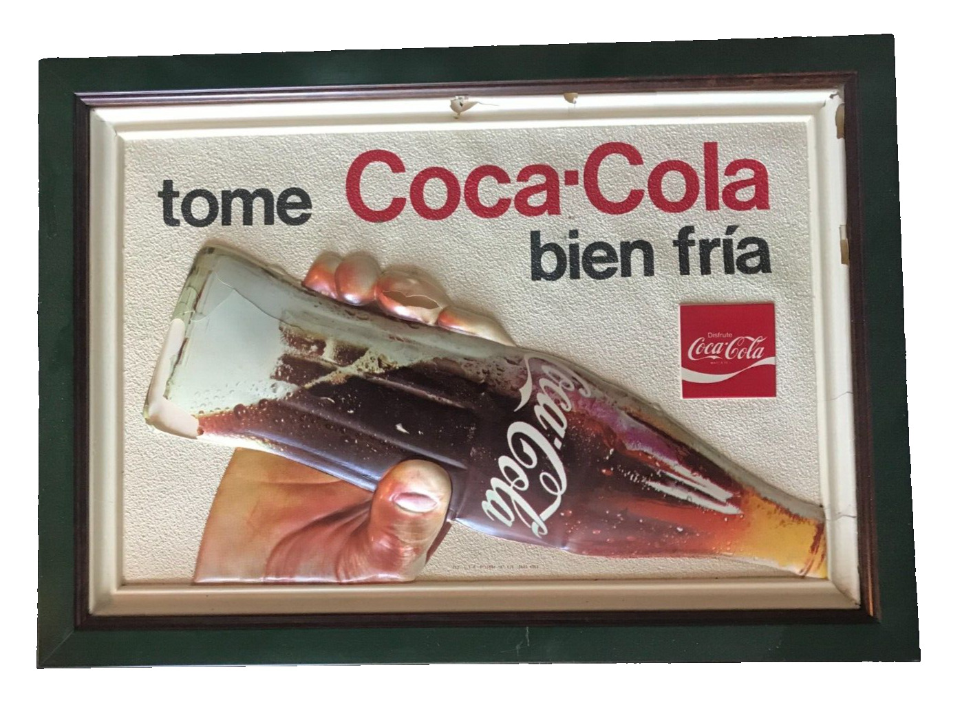 Vintage 1950's Horizontal Coca Cola Sign Rare Spanish Patina (signs of use)