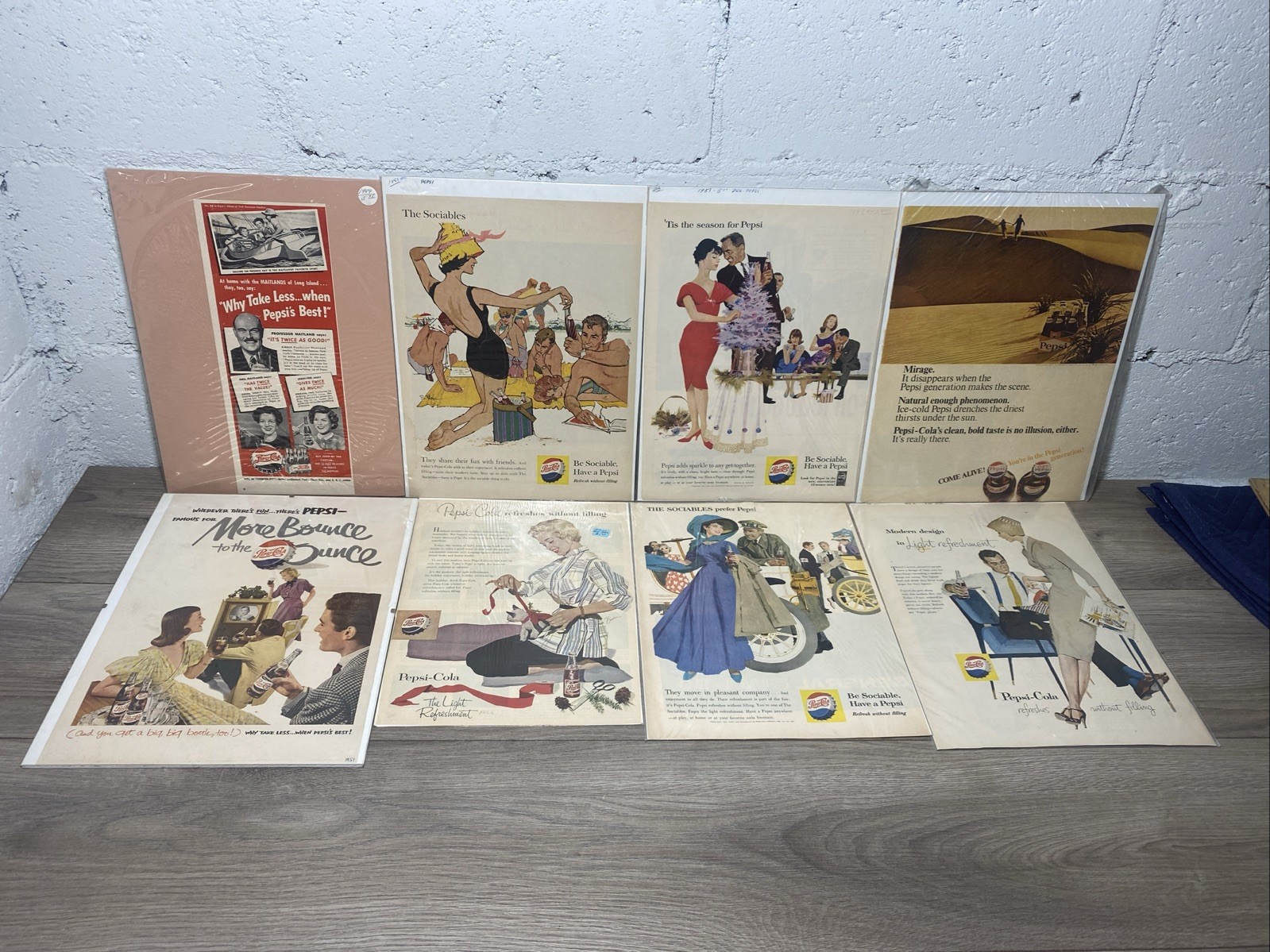 Vintage 1950’s Pepsi-Cola Ads (Lot Of 9) Soda Pop Original Prints Vintage 1950’s Pepsi-Cola Ads (Lot Of 9) Soda Pop Original Prints