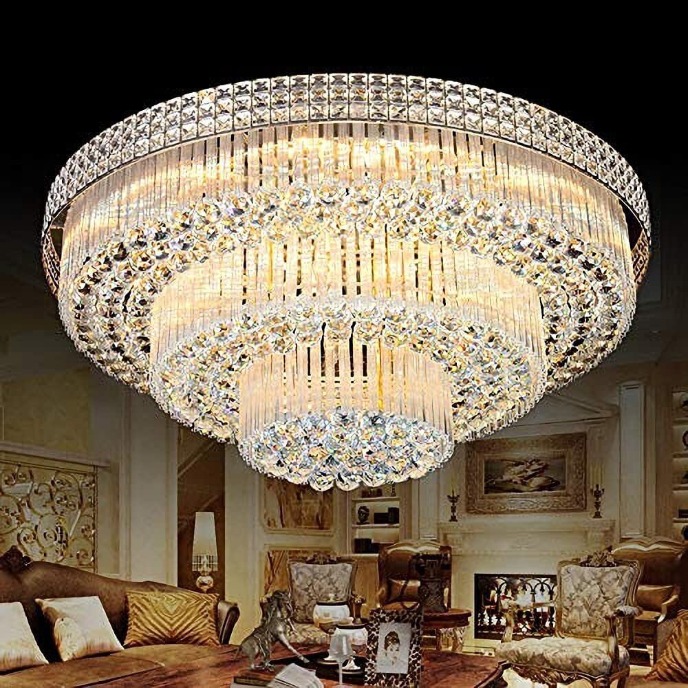 31.5" Modern K9 Crystal Chandelier Flush Mount LED Ceiling Light Pendant Fixture 31.5" Modern K9 Crystal Chandelier Flush Mount LED Ceiling Light Pendant Fixture