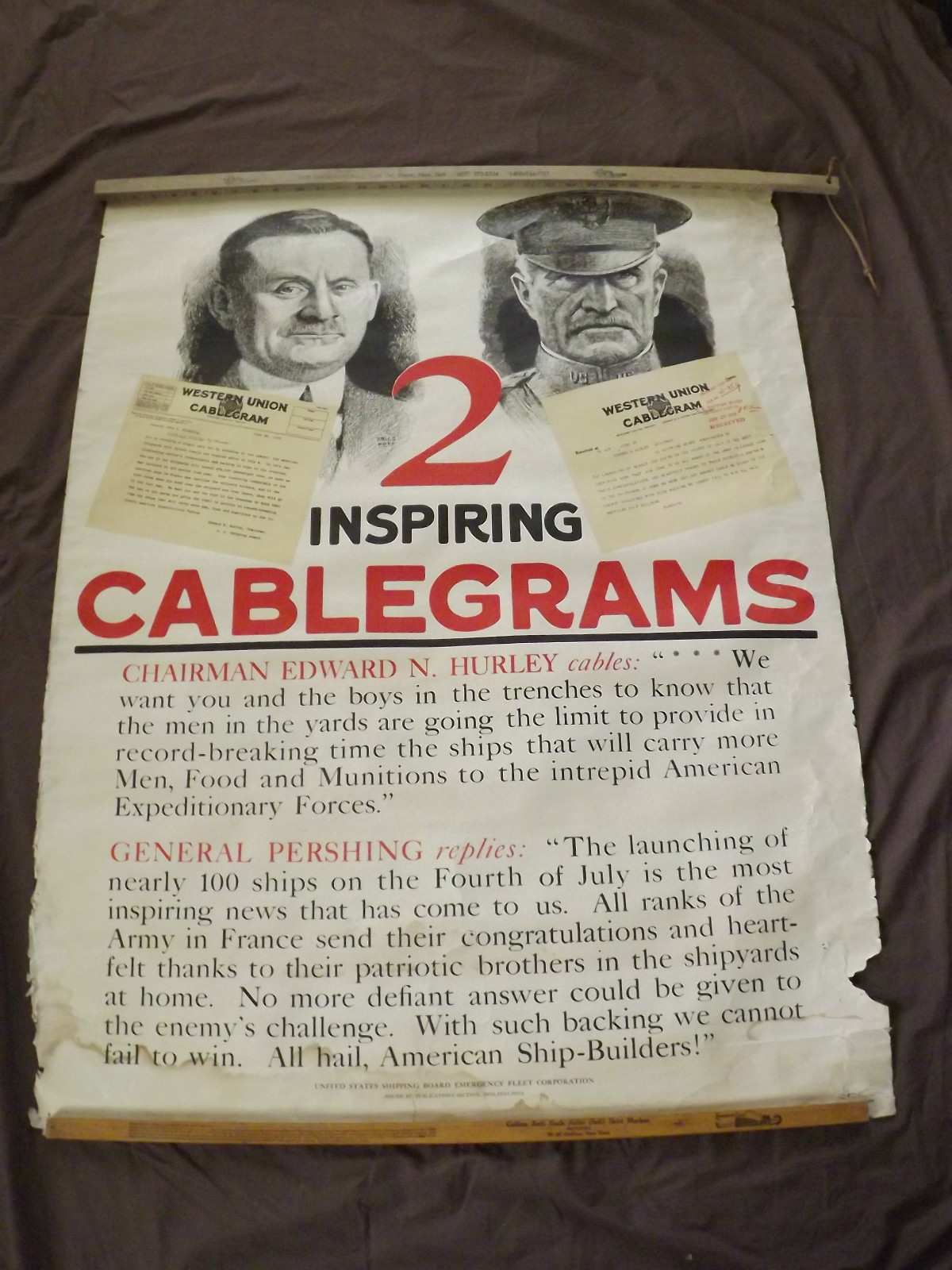 WWI WORLD WAR 1 2 INSPIRING TELEGRAMS GENERAL PERSHING POSTER WWI WORLD WAR 1 2 INSPIRING TELEGRAMS GENERAL PERSHING POSTER