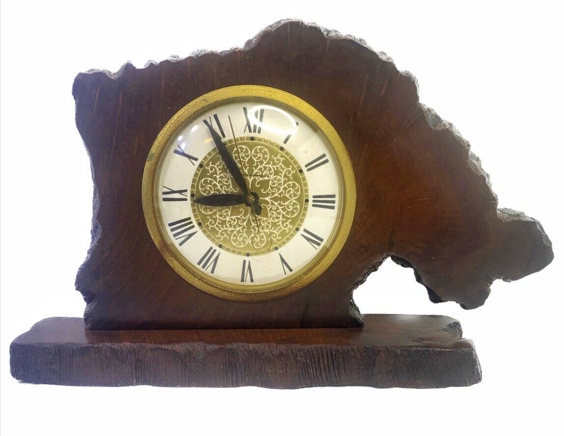 Vintage California Redwood Live Edge Clock With Lanshire Movement