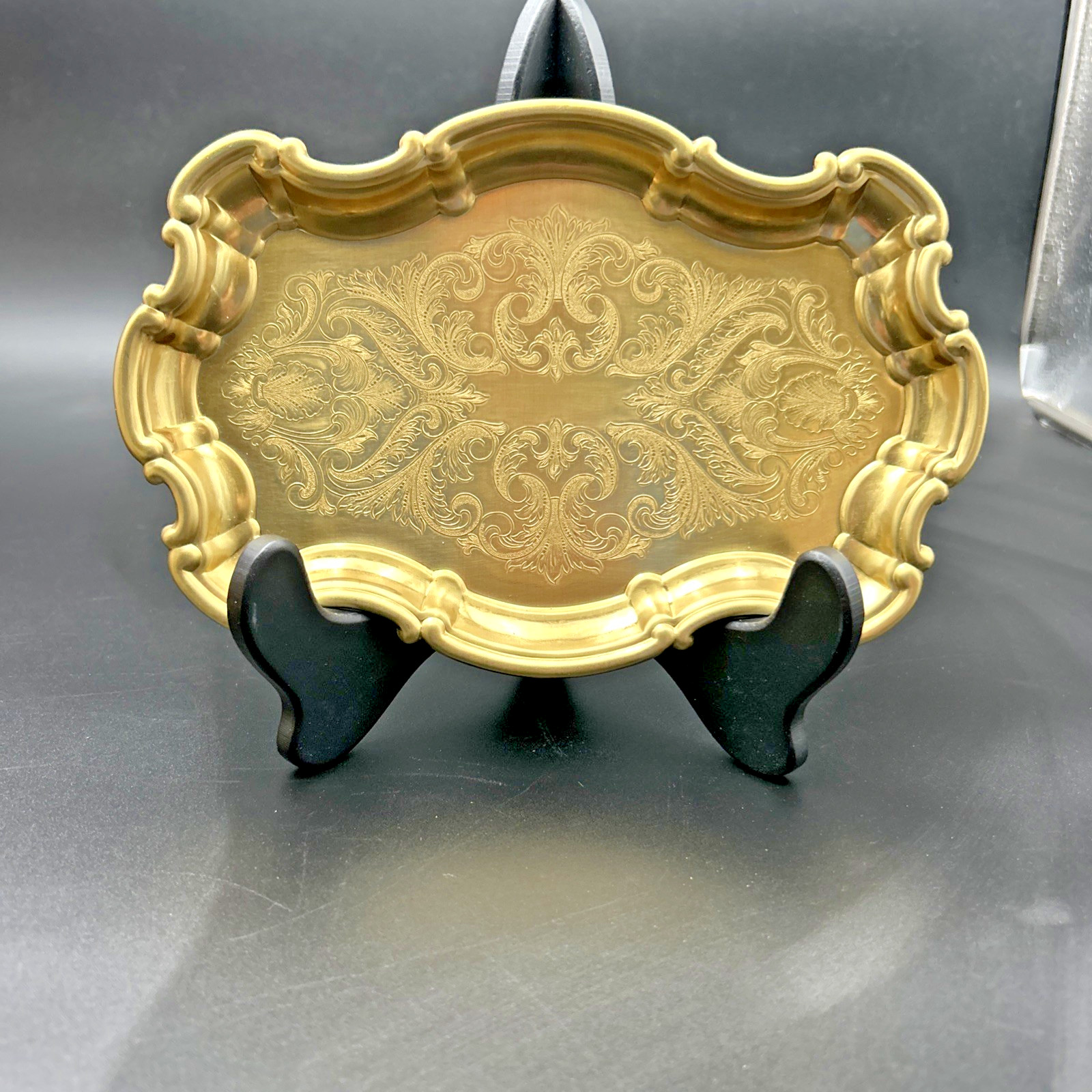 Hollywood Regency Gold Finish Etched Metal Tray 9" X 6" new old stock Hollywood Regency Gold Finish Etched Metal Tray 9" X 6" new old stock
