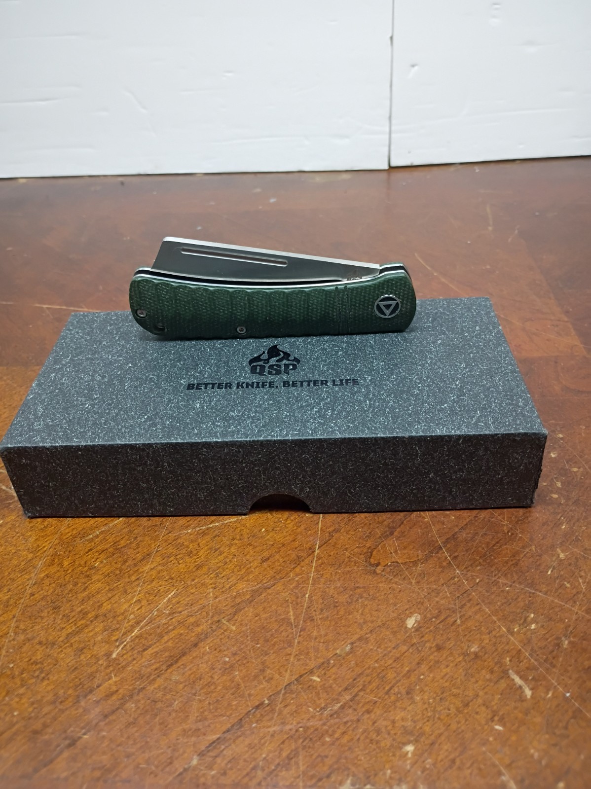 QSP Hedgehog Slip Joint Knife 2.75", 4" 14C28N Steel Green Micarta Very Nice