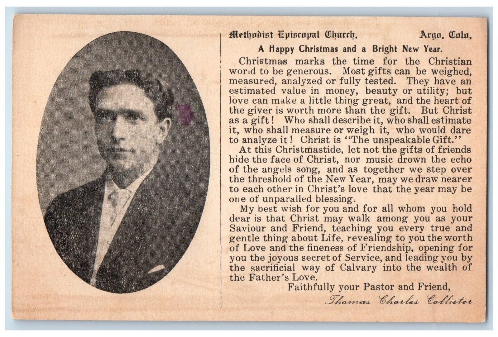 Methodist Episcopal Church Thomas Charles Collister Argo Colorado CO Postcard