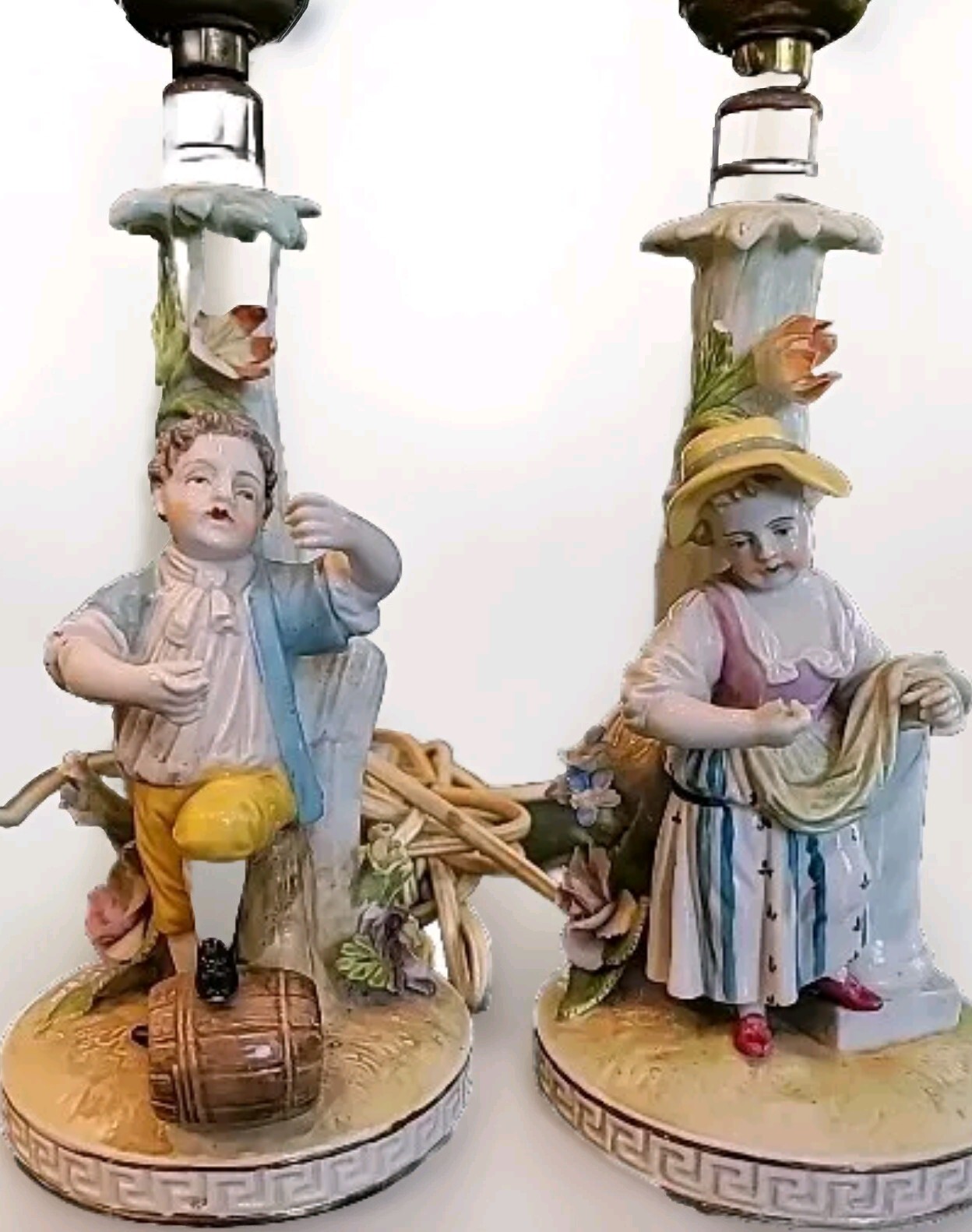 Lamps Dresden Figural Porcelain Antique Pair 2 Saxony Electric Marked 10 1/2"