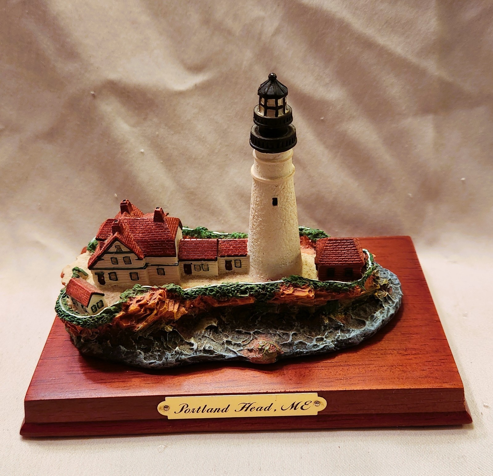 Maine Portland Head Lighthouse Figurine on Wooden Base Maine Portland Head Lighthouse Figurine on Wooden Base