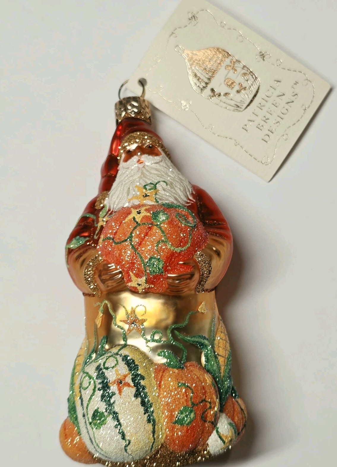 NWT Patricia Breen Harvest Santa Holiday Fall Hand Blown Glass Ornament 2230