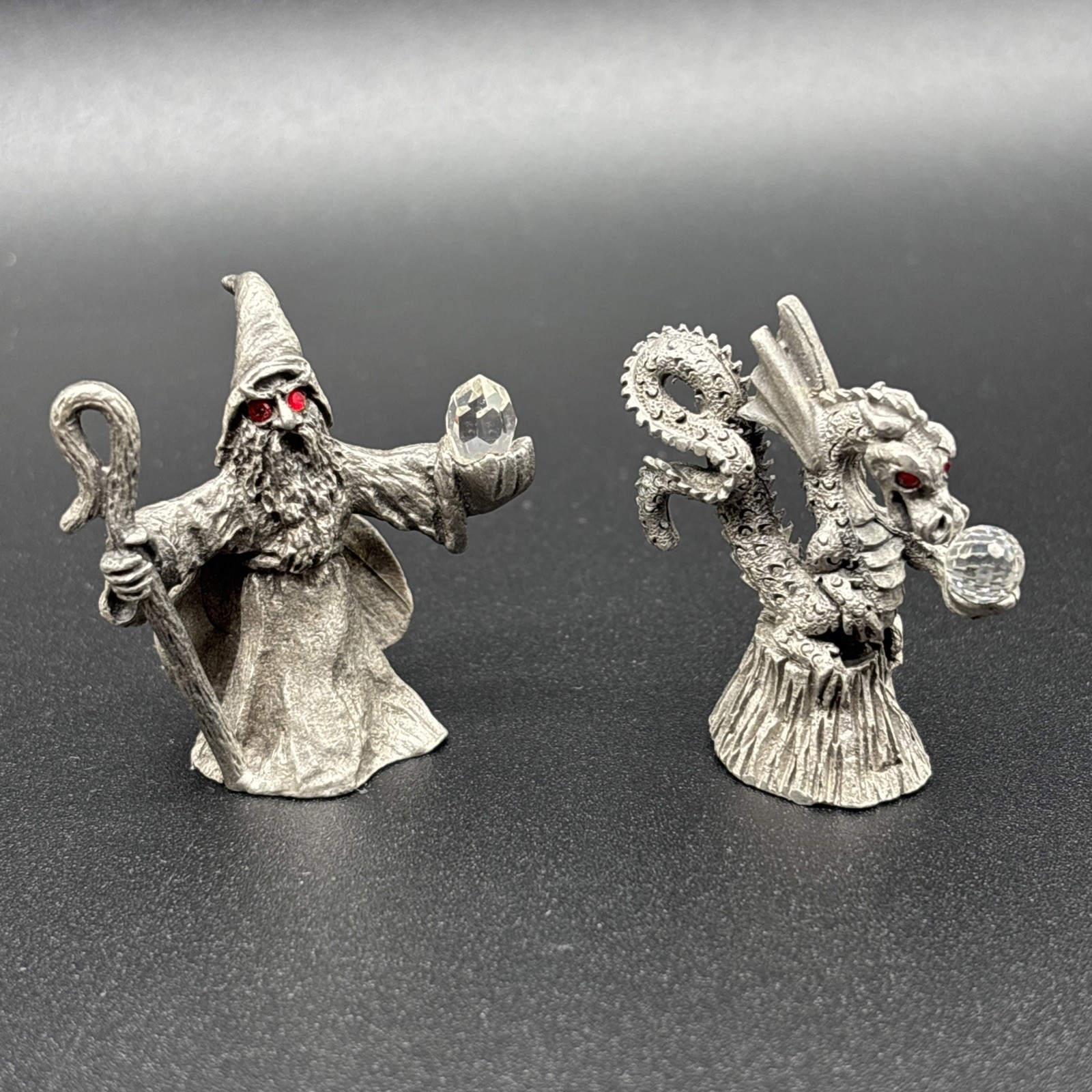 VTG Spoontiques Fantasy CMR883 Pewter Mini Dragon & Wizard Swarovski Crystal