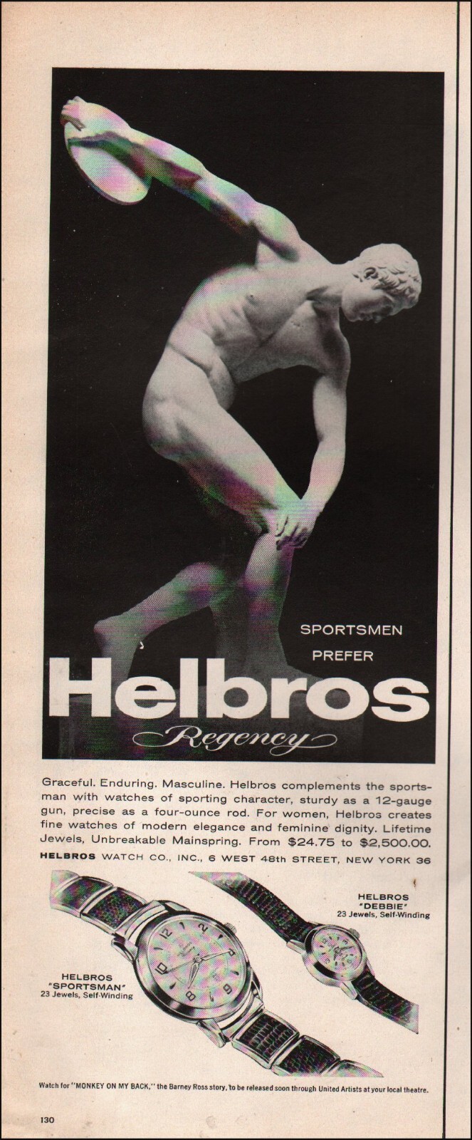 1957 Vintage ad Helboros Regency retro Watches Sportsman Statue 11/15/22 1957 Vintage ad Helboros Regency retro Watches Sportsman Statue 11/15/22