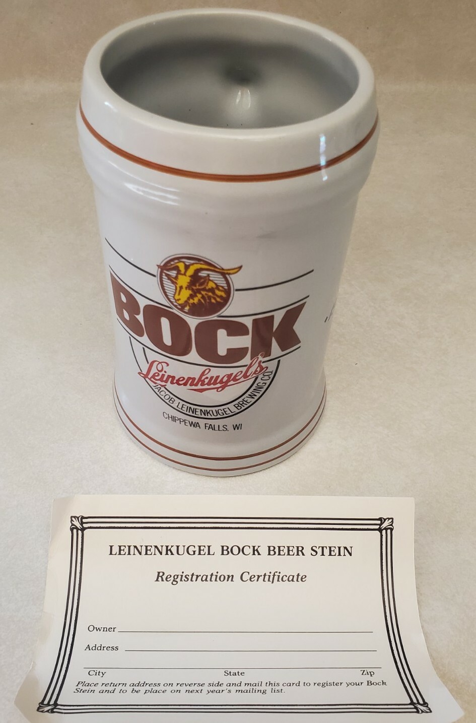 Leinenkugel's Brewing Co. Bock Collectible Beer Mug 1990 Limited Edition Leinenkugel's Brewing Co. Bock Collectible Beer Mug 1990 Limited Edition