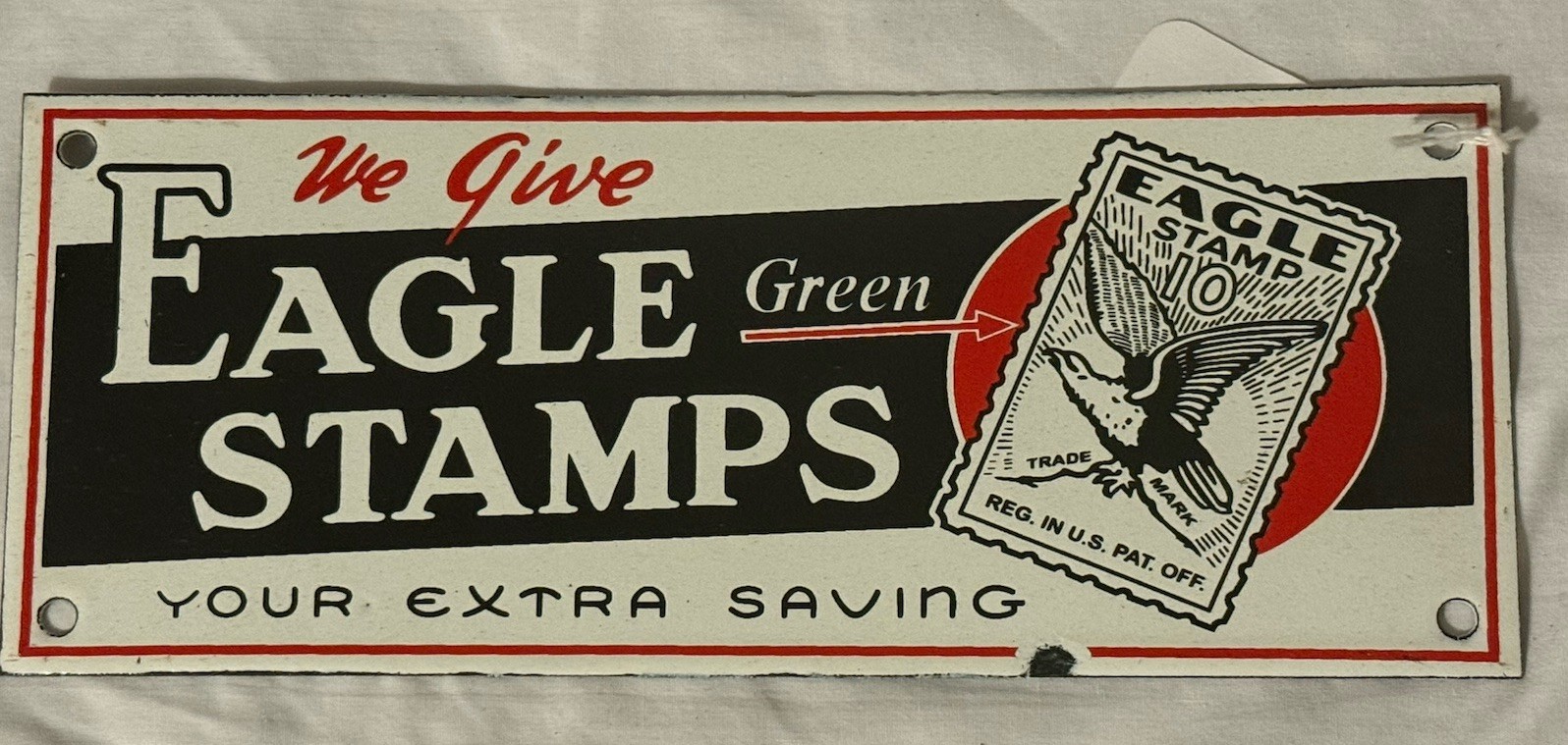 Vintage Eagle Green Stamps Porcelain Advertising Sign We Give Eagle Stamps 11” Vintage Eagle Green Stamps Porcelain Advertising Sign We Give Eagle Stamps 11”