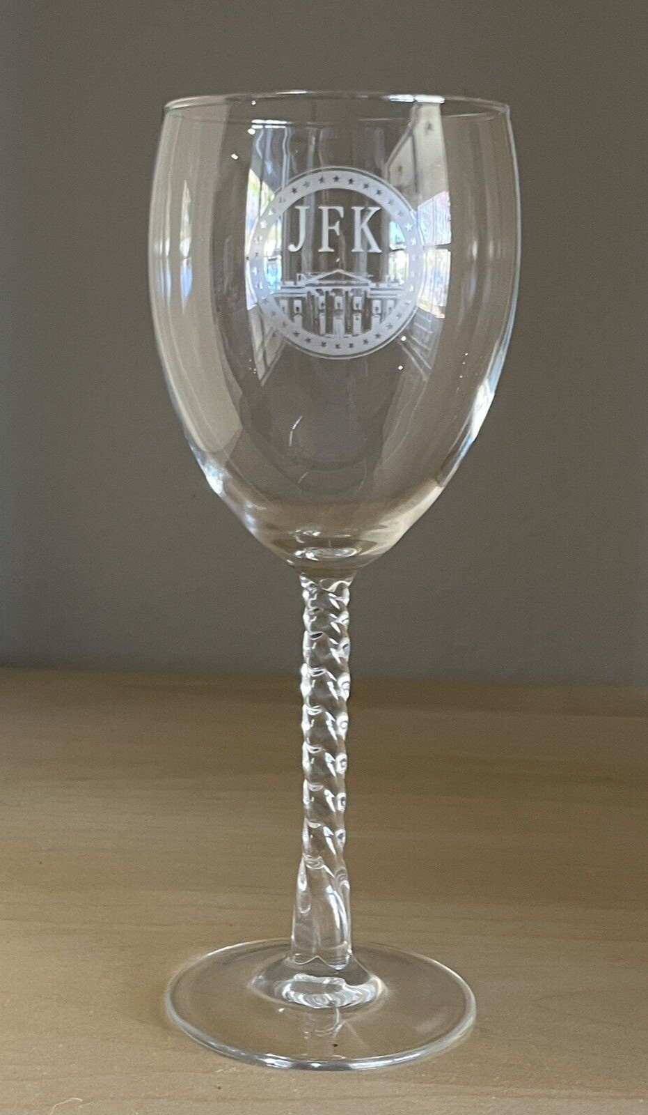 John F Kennedy souvenir wine glass from The Exhibition in St Petersburg FL