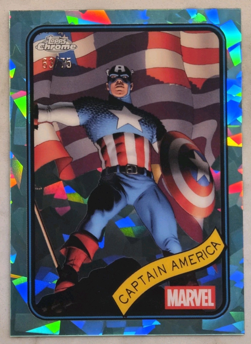 2025 Topps Chrome Sapphire Captain America Aqua Refractor 63/75 Marvel Capt. 2025 Topps Chrome Sapphire Captain America Aqua Refractor 63/75 Marvel Capt.