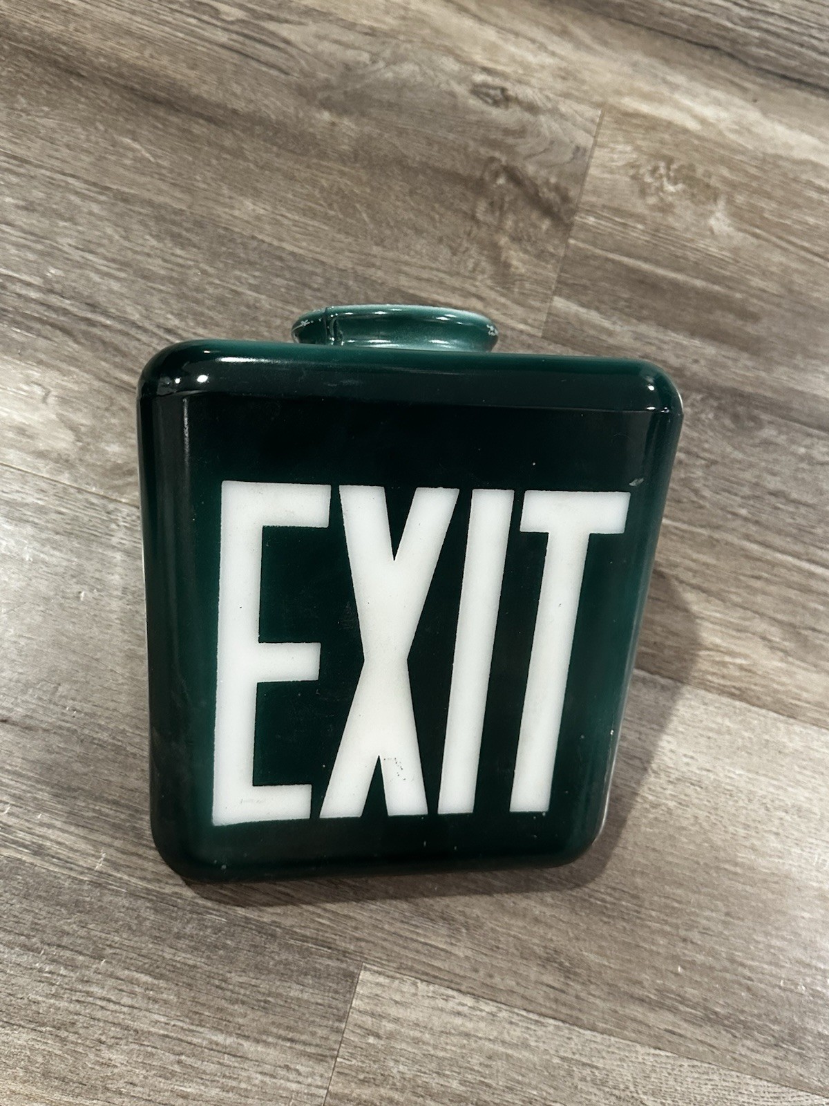 Vintage Glass Triangle Double Sided Exit Sign RARE Green Design Vintage Glass Triangle Double Sided Exit Sign RARE Green Design