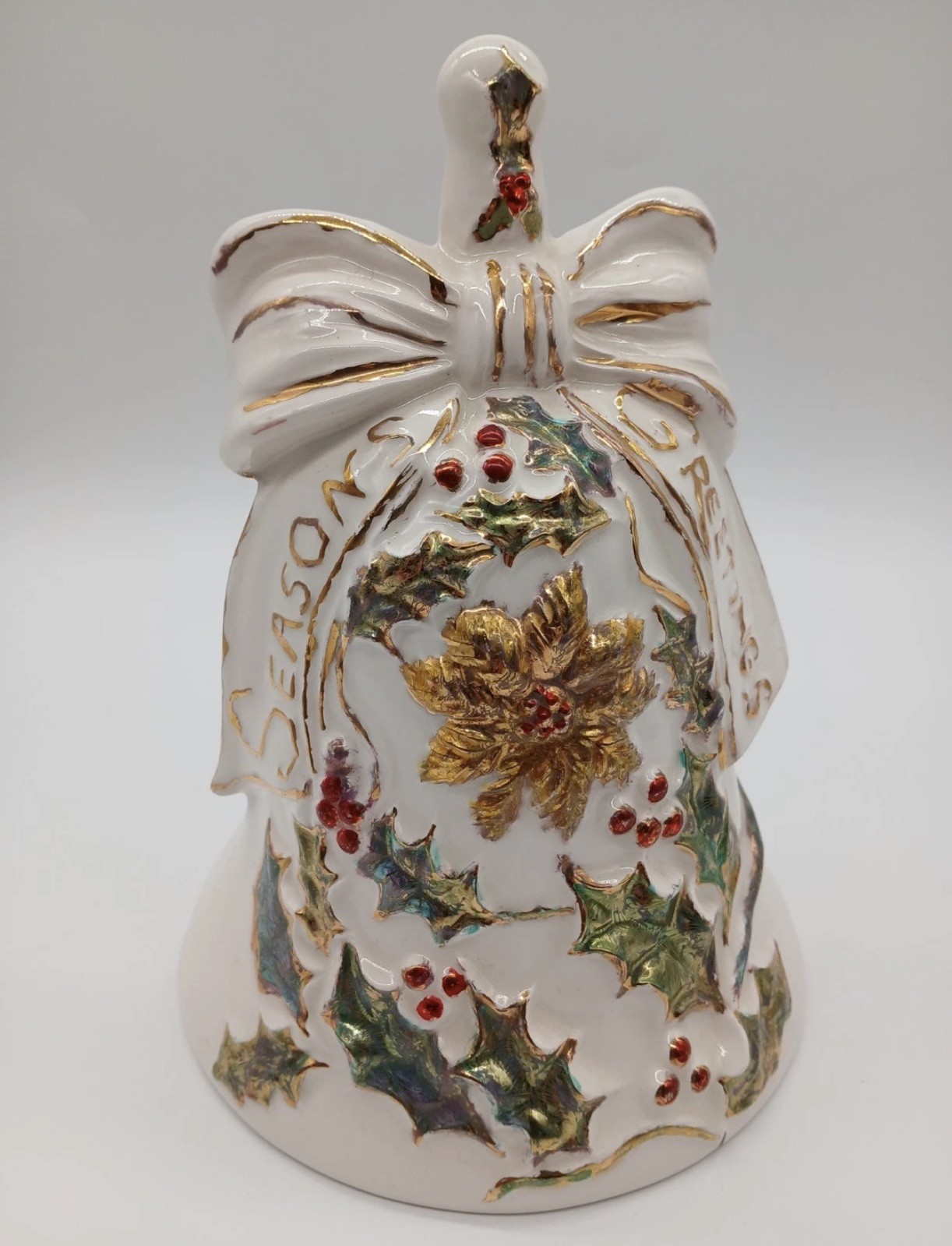 Vintage 1970's Christmas Seasons Greetings Large Bell Decoration Handpainted Vintage 1970's Christmas Seasons Greetings Large Bell Decoration Handpainted