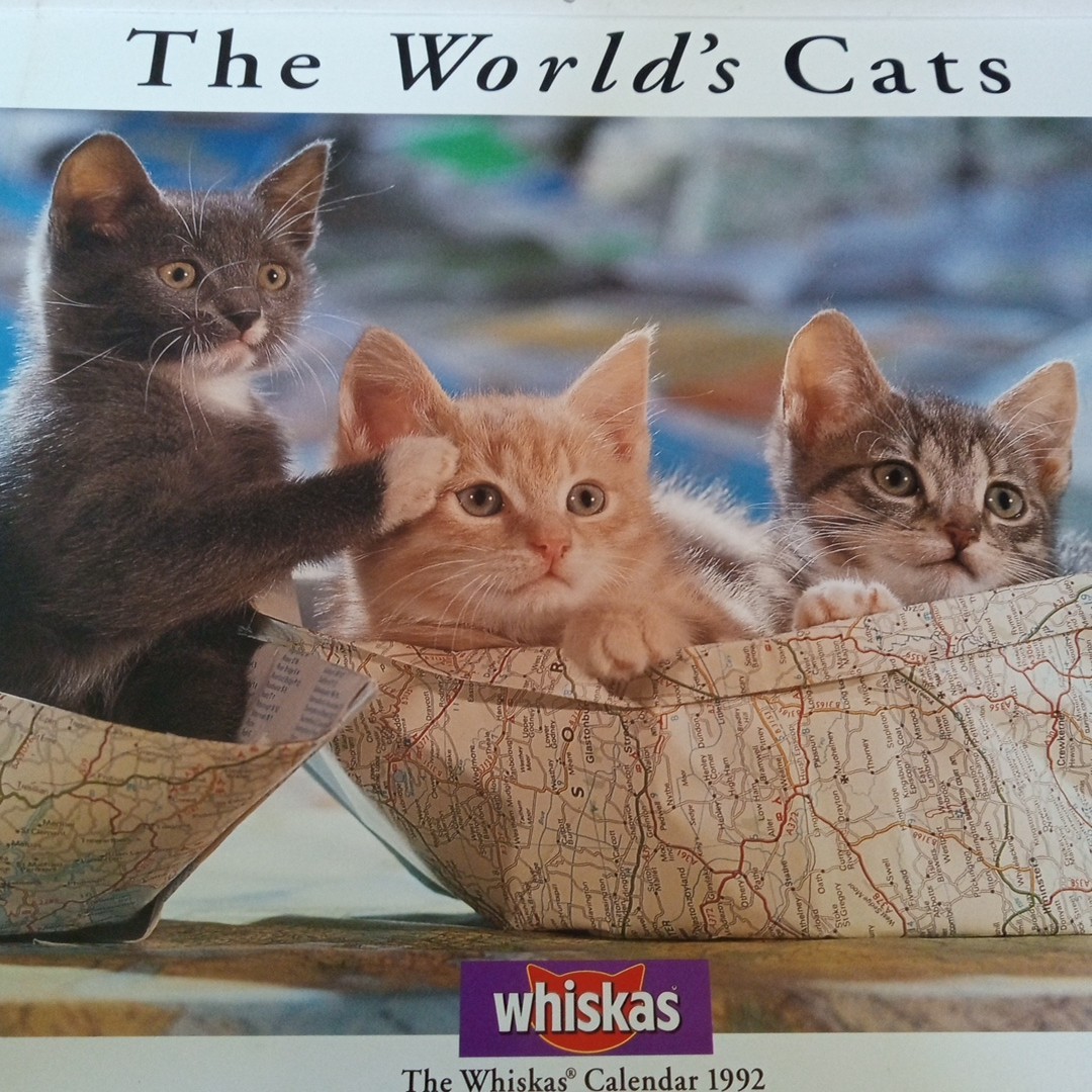 Rare 1992 Whiskas World's Cats Photo Quote Calendar 18"x12" Food Kitten Vtg Usa