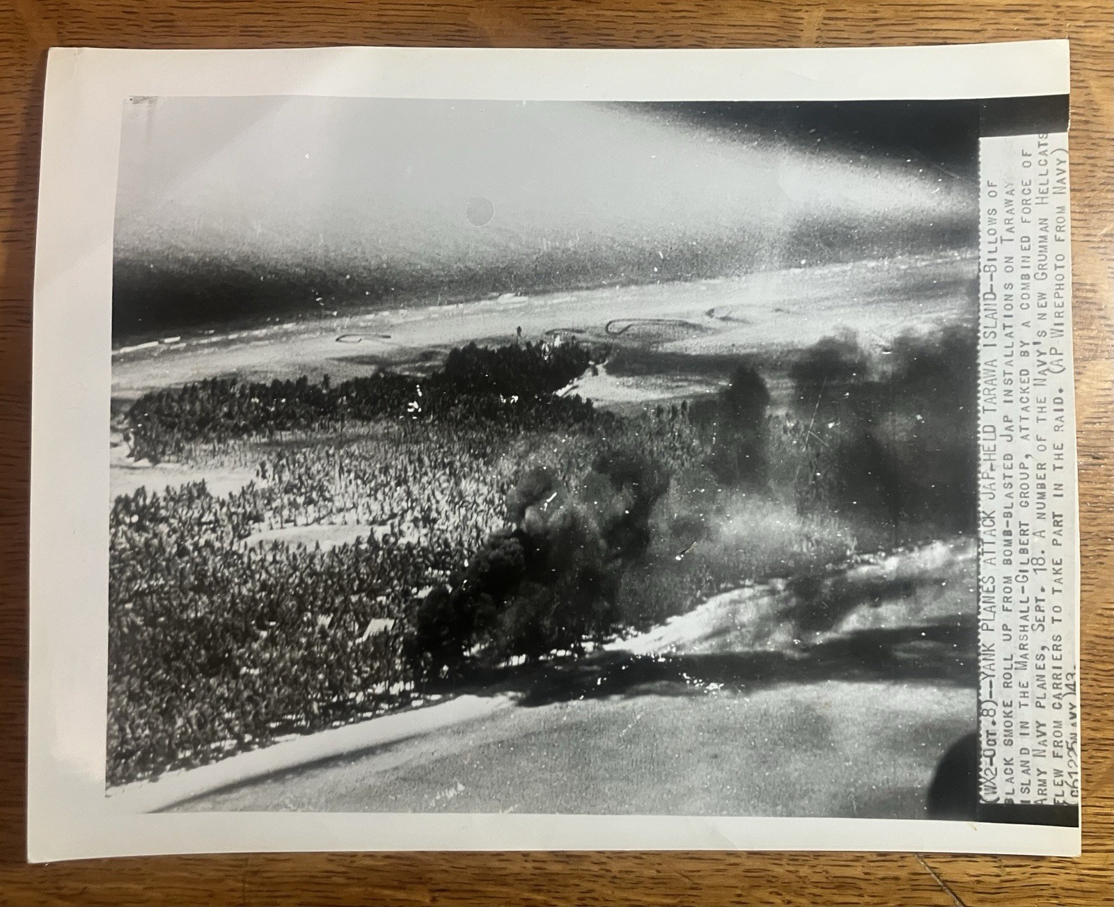 Rare 1943 Type 1 Photo Of US Planes Attacking Installation’s On Taraway Island Rare 1943 Type 1 Photo Of US Planes Attacking Installation’s On Taraway Island