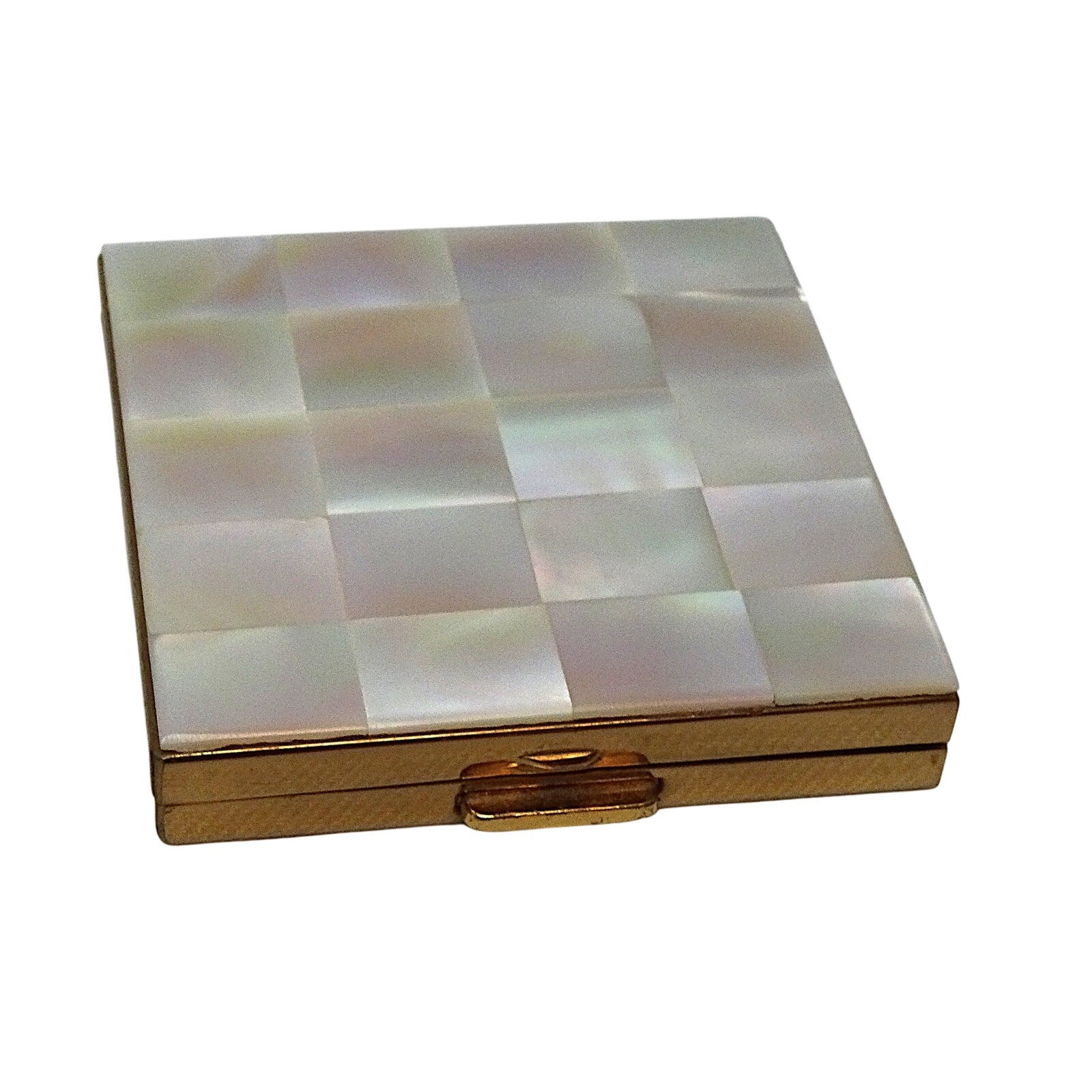 Vintage Volupte USA Mother of Pearl Compact Gold Tone Powder Compact w Pouch Vintage Volupte USA Mother of Pearl Compact Gold Tone Powder Compact w Pouch
