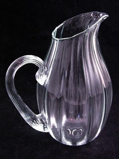 Peter Greenwood Signed Studio Art Clear Glass Pitcher with Optic Bowl 1987 Peter Greenwood Signed Studio Art Clear Glass Pitcher with Optic Bowl 1987
