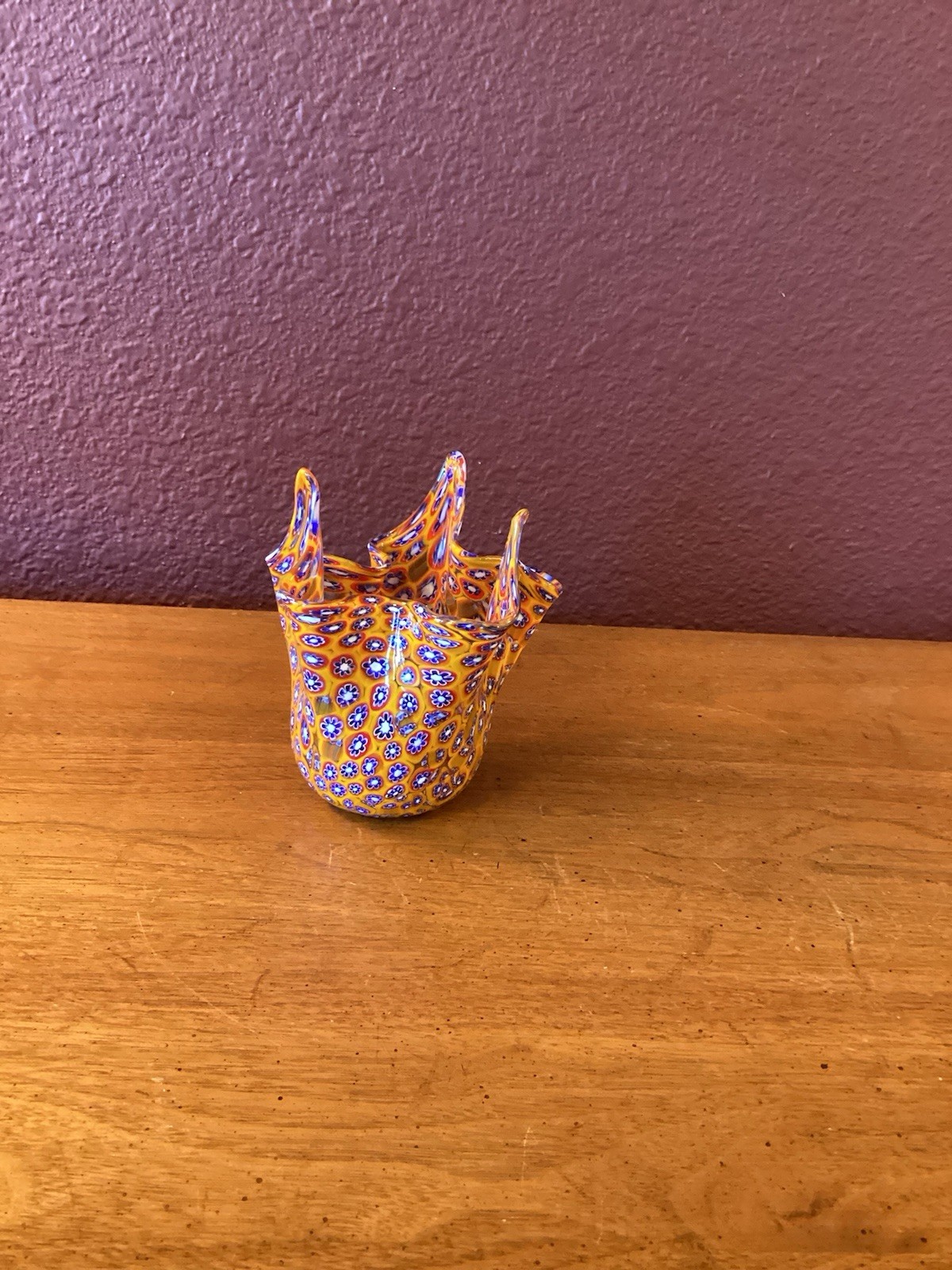 Murano Millefiori Art Glass Fazzoletto Handkerchief Vase