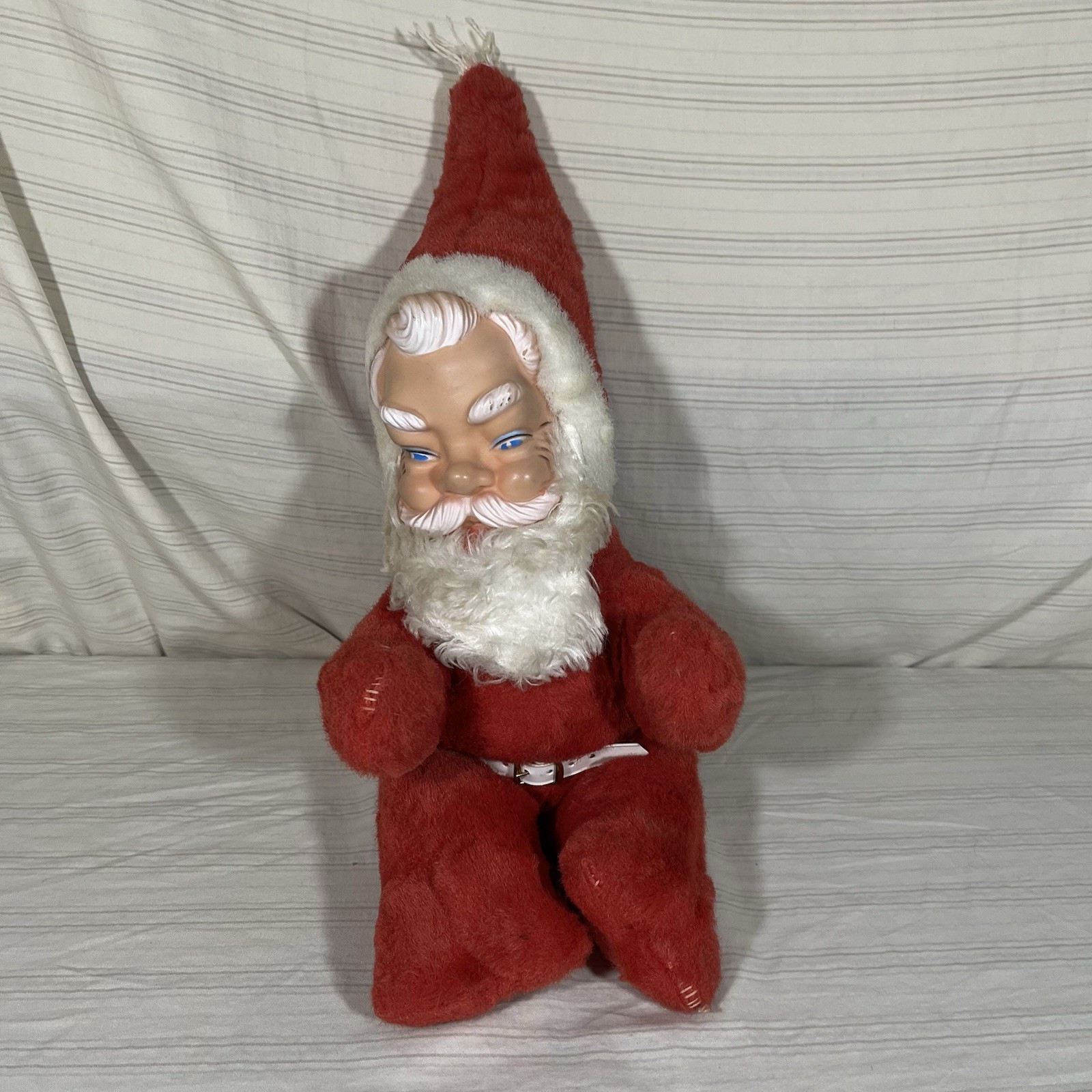 Vintage Rushton Style MCM 14" Santa with Rubber Face Belt Wind Up Broken