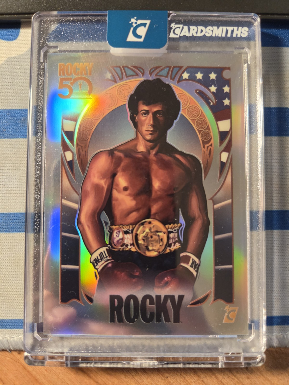 2026 Cardsmiths Rocky Balboa 50th Anniversary Foil Refractor SP #/1976 Card 2026 Cardsmiths Rocky Balboa 50th Anniversary Foil Refractor SP #/1976 Card